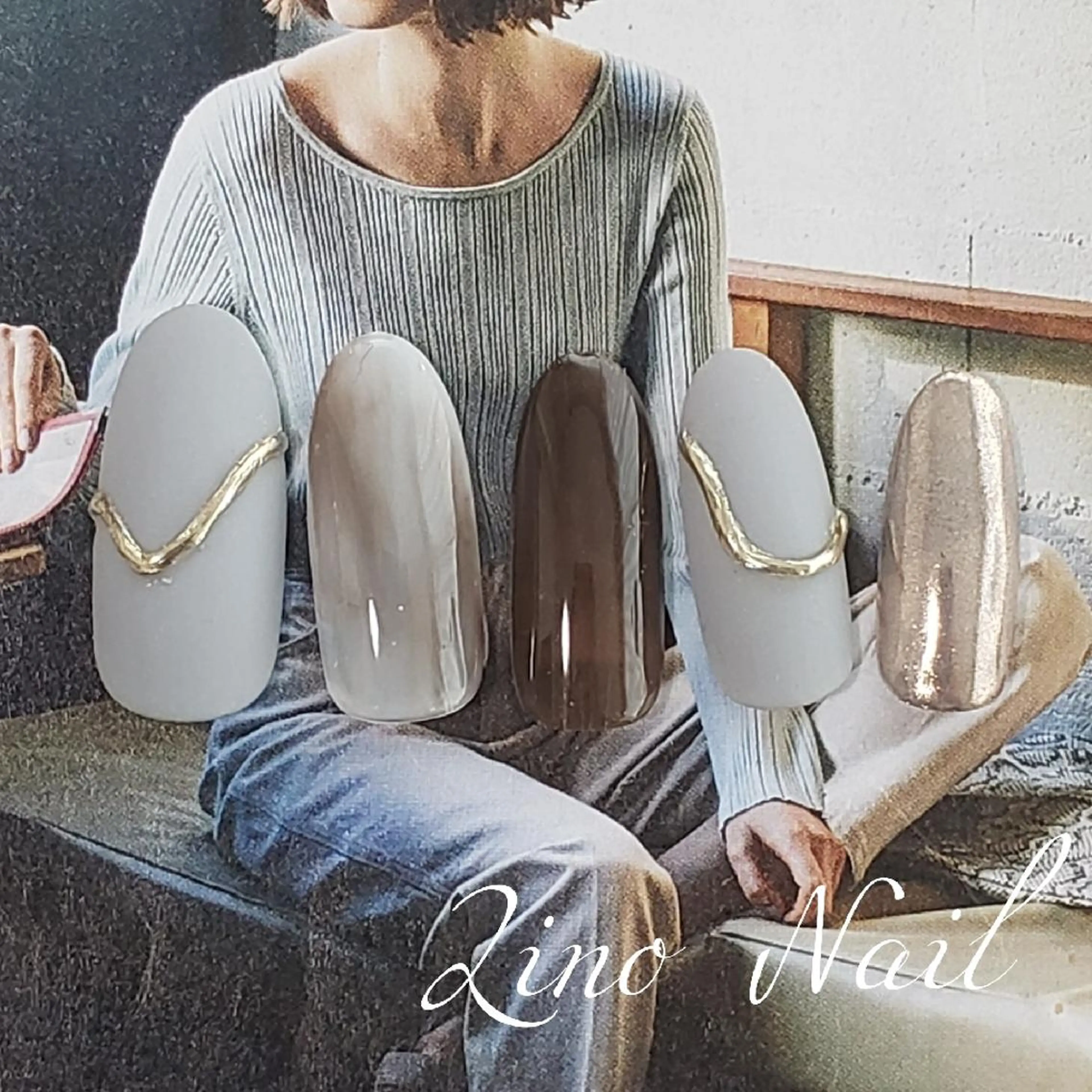 ネイル ブラウン カジュアル ジェルネイル マットネイル ミラーネイル ハンドネイル Lino Nailのネイルデザイン