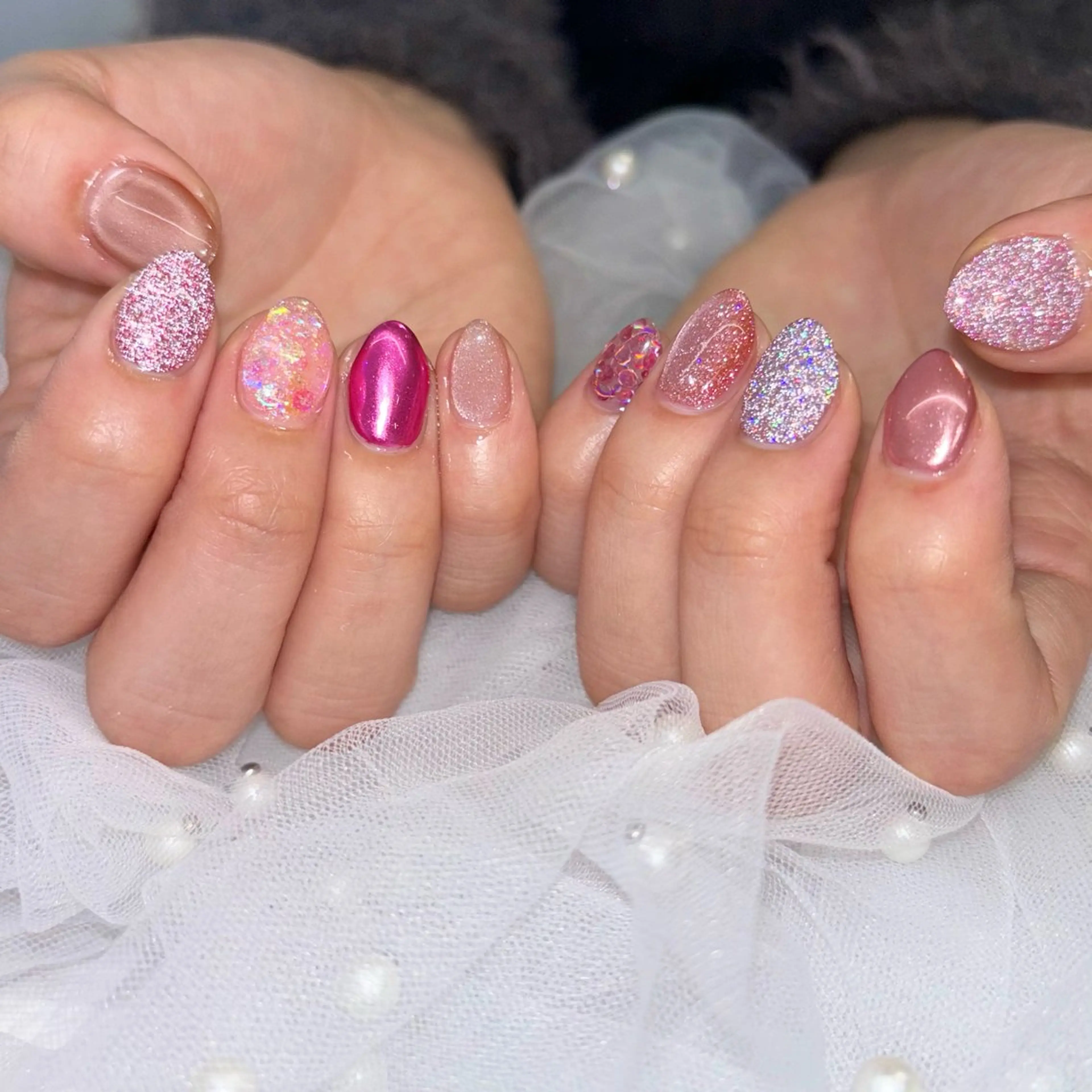 ネイル 持ち込み ピンク ハンドネイル 荒巻 めいのネイルデザイン