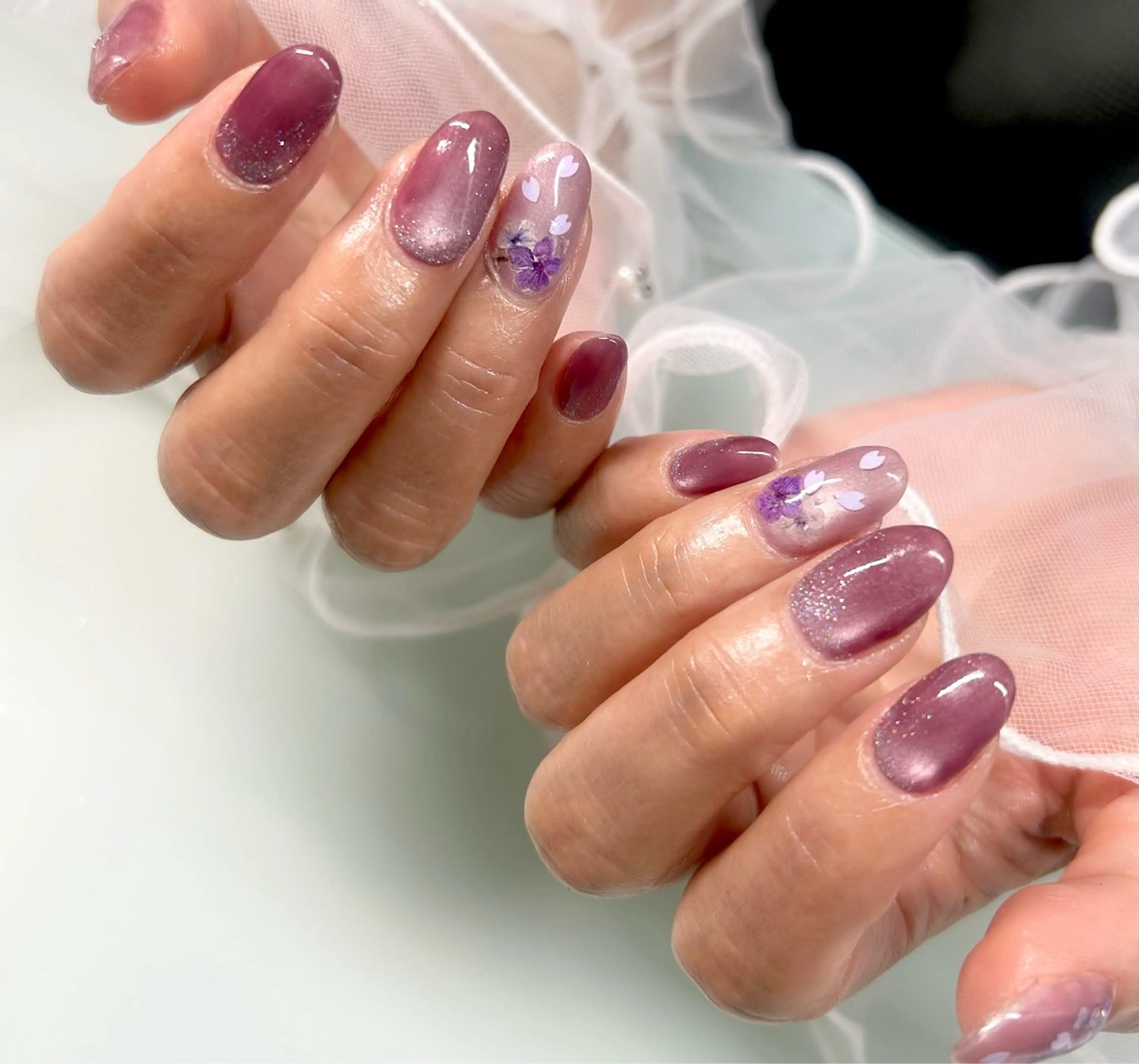 ネイル 桜ネイル ラメ(グリッター) マグネットネイル Lucia所属・Lucia 西葛西店のネイルデザイン