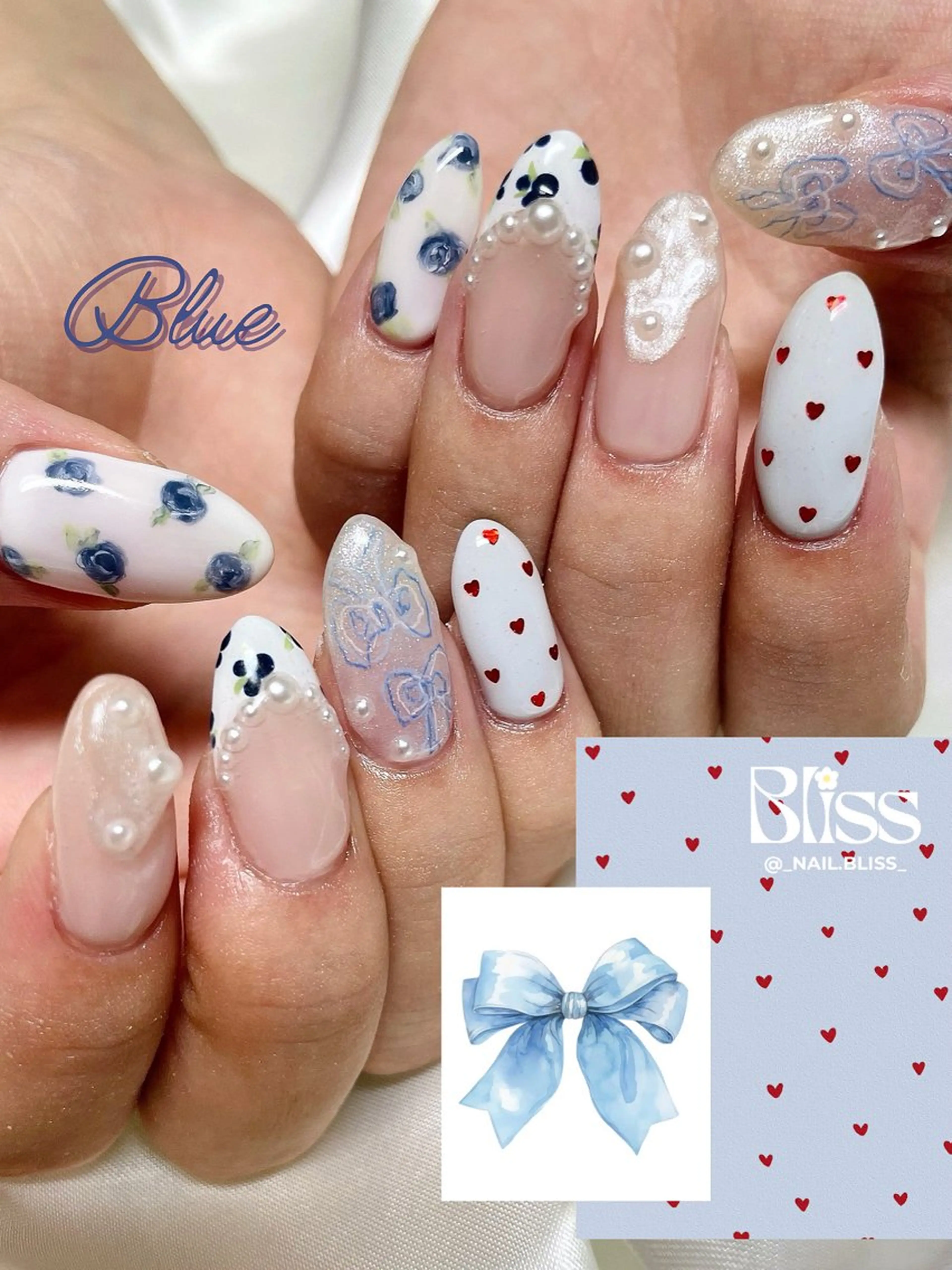 ネイル ブルー 持ち込み ハンドネイル NAIL BLISSのネイルデザイン