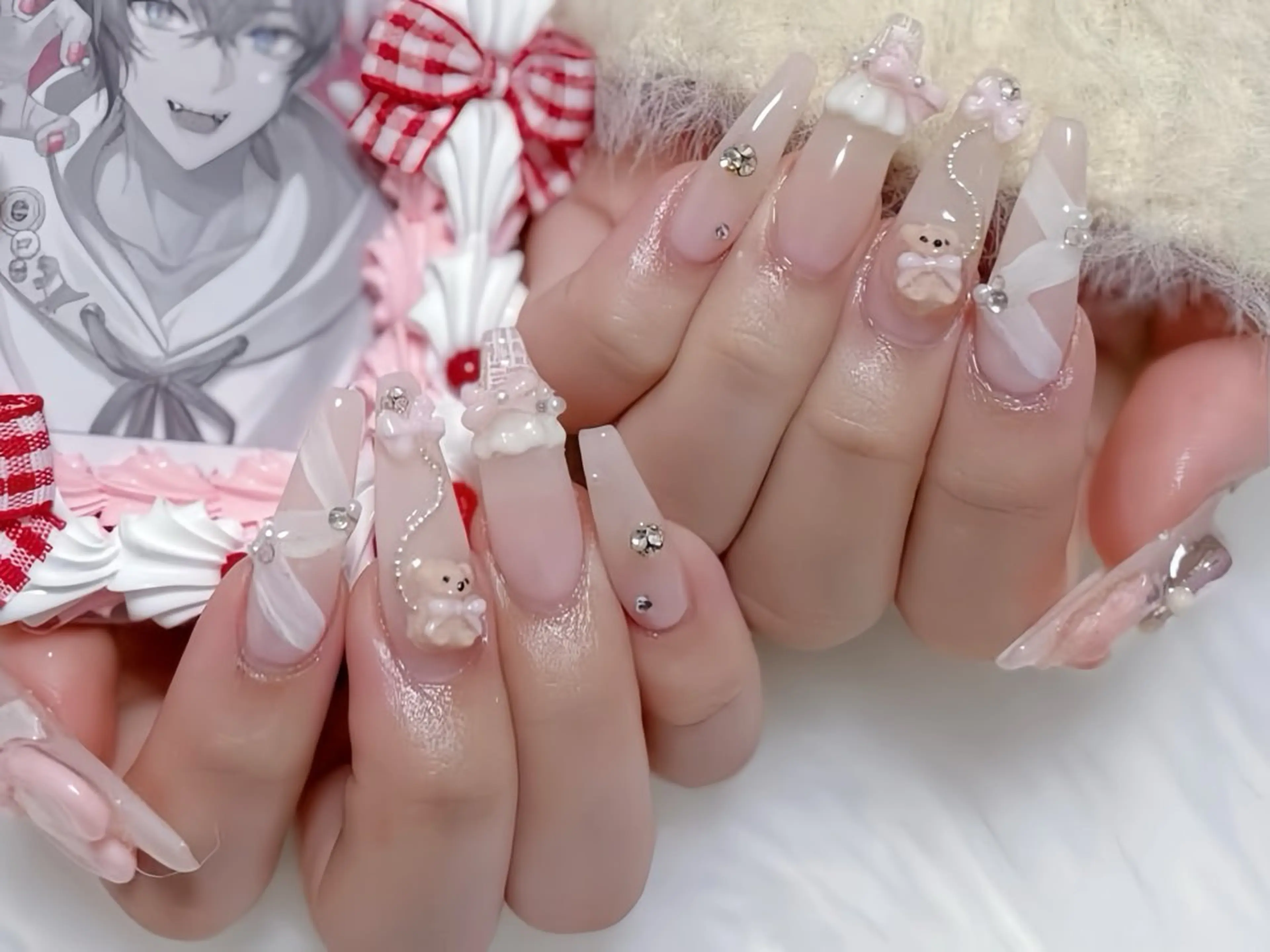 メンズ ネイル メンズ韓国風 クリスマス ボルドー フレンチネイル グラデーション ハンドネイル Rin Nail 新大久保店のネイルデザイン