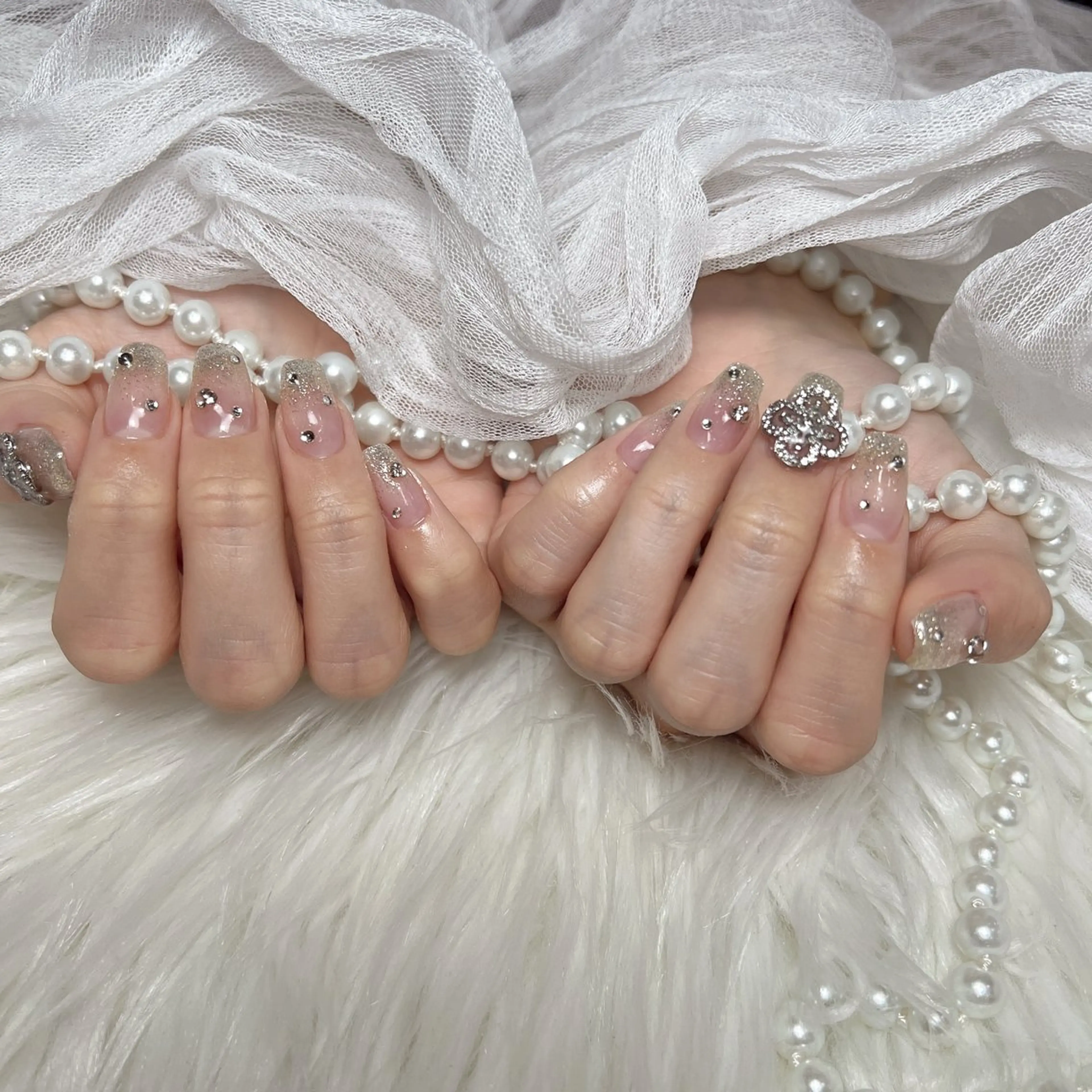 ネイル 長さ出し フットネイル フレンチネイル ガラスフレンチ グラデーション ハンドネイル M2beauty Renaのネイルデザイン