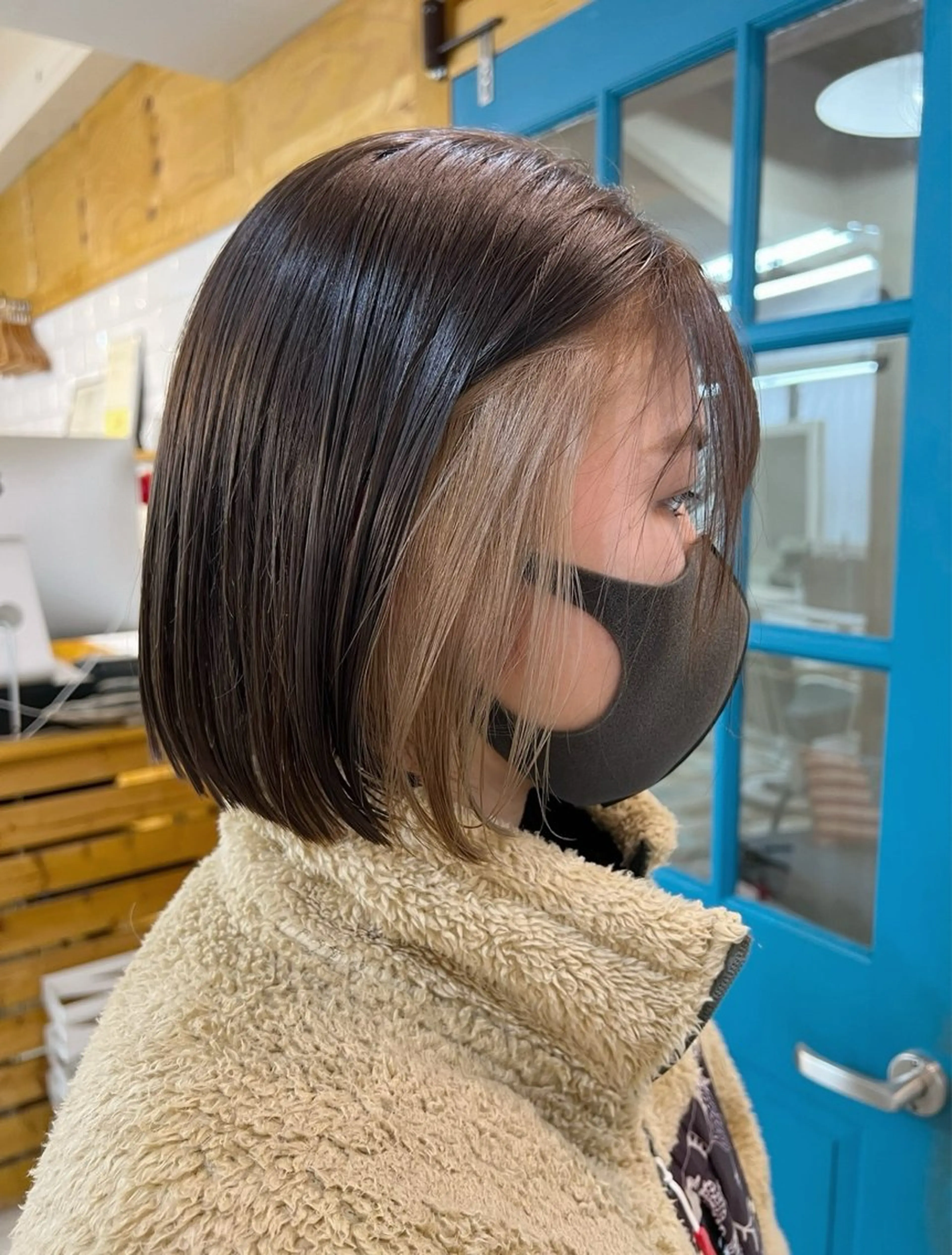 ショート カラー デザインカラー イヤリングカラー ハイライトカラー ボブ 顔周りカット カット ヘアカラー トリートメント KANA/ボブ/ インナーカラー/艶髪のヘアスタイル