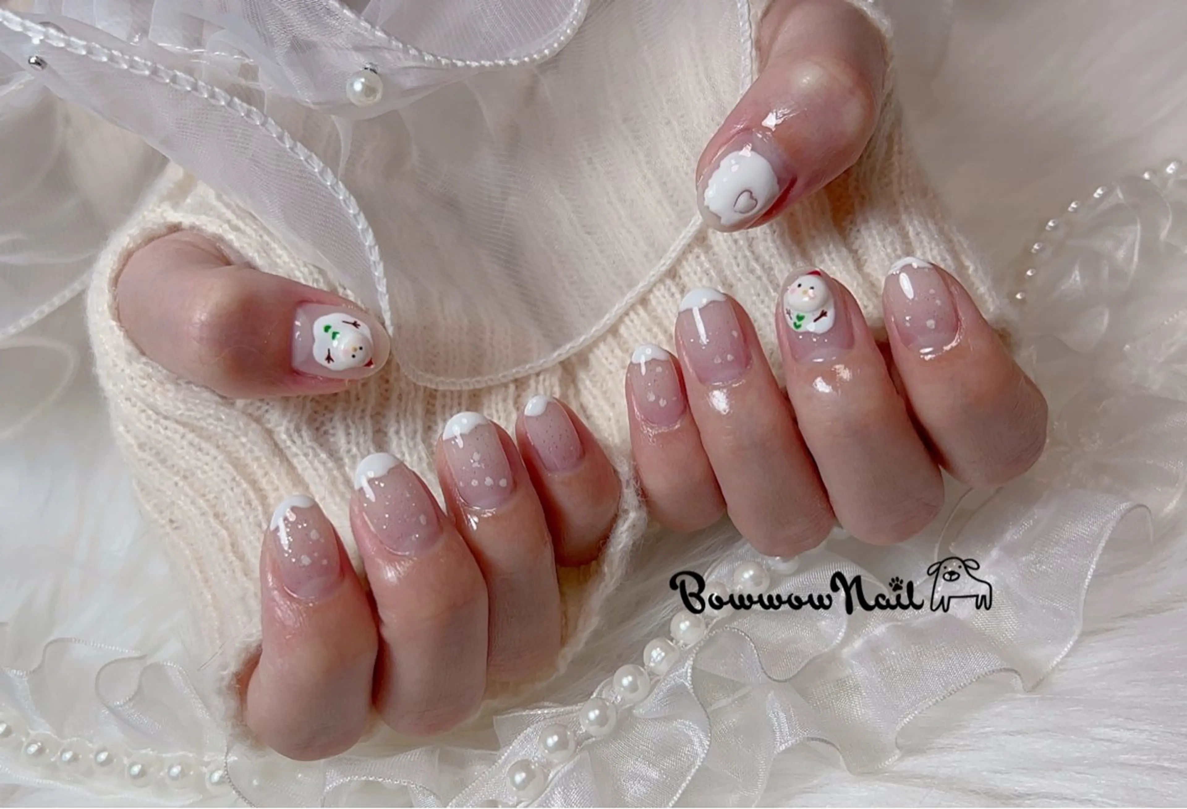 ネイル アートネイル 韓国ネイル ワンホンネイル 冬ネイル ハンドネイル Bow wow Nail さや🧸のネイルデザイン