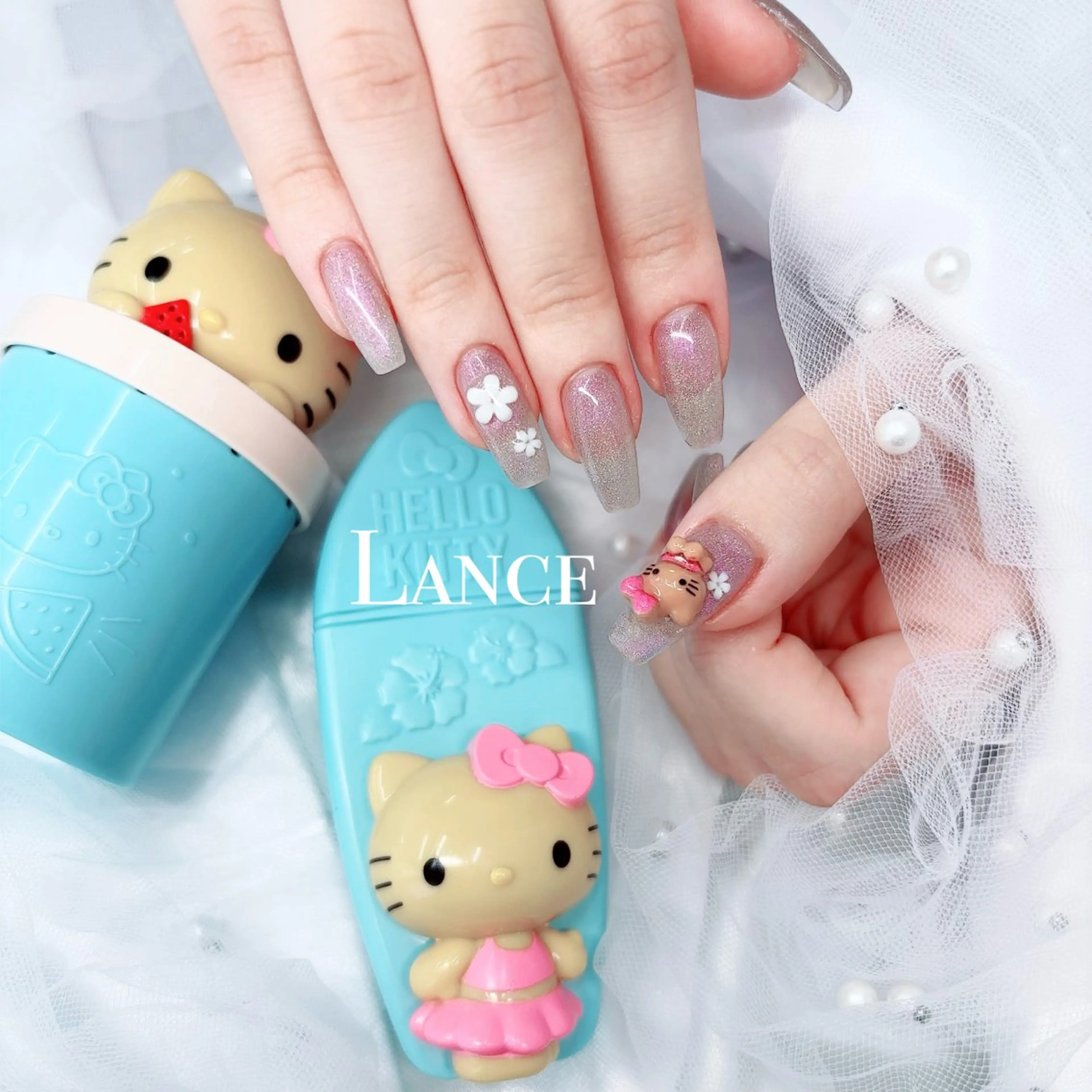 ネイル オーロラネイル ブルー フットネイル 氷ネイル・うるうるネイル キラキラネイル ハンドネイル Lance nailのネイルデザイン