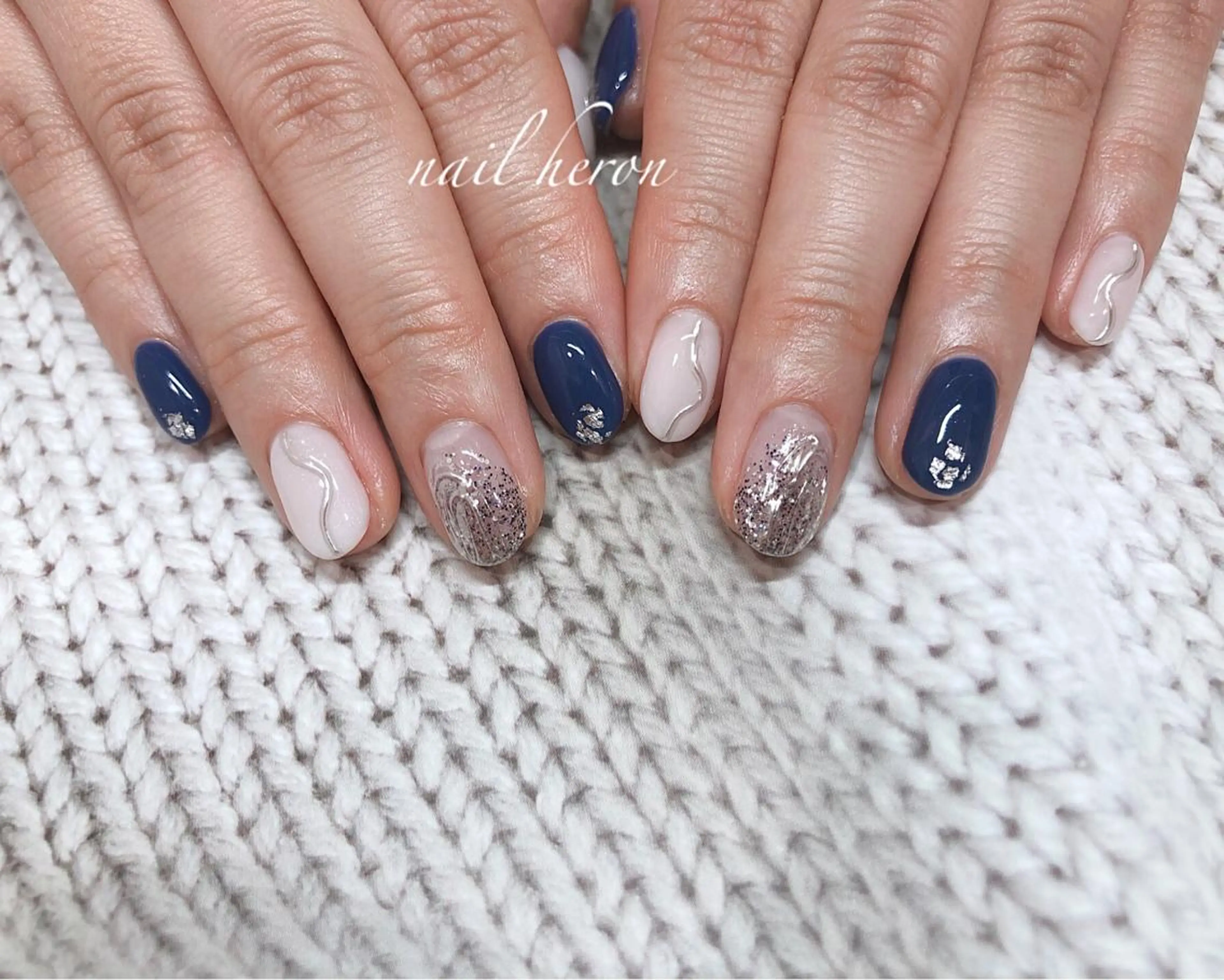 ネイル ネイビー シルバー ハンドネイル nail heron所属・saki_ nail heronのその他イメージ