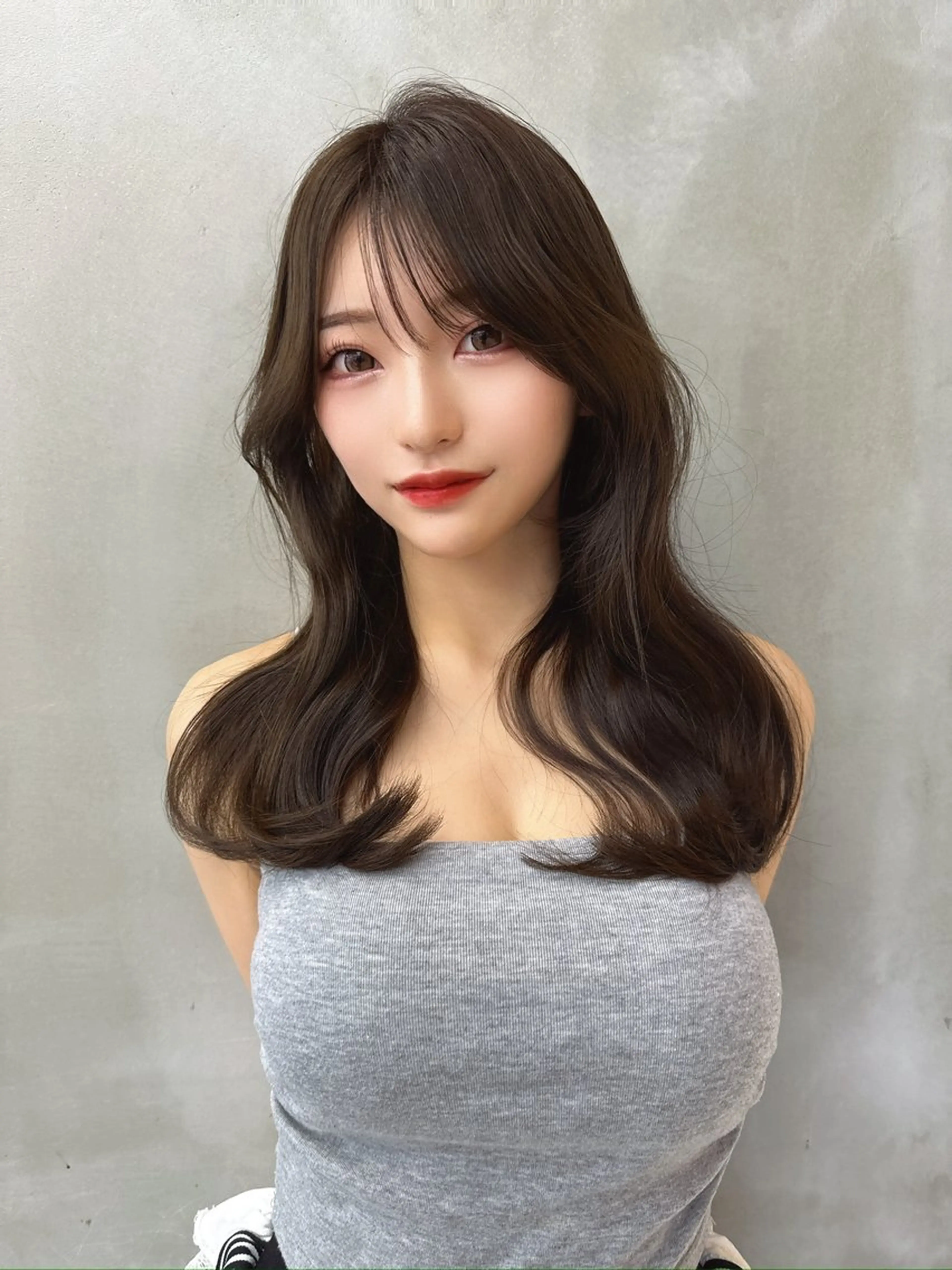 ロング くびれヘア 韓国風ヘア サイドバング 小顔カット カット ヘアカラー MASHU韓国ヘア/ レイヤー/透明感カラのヘアスタイル