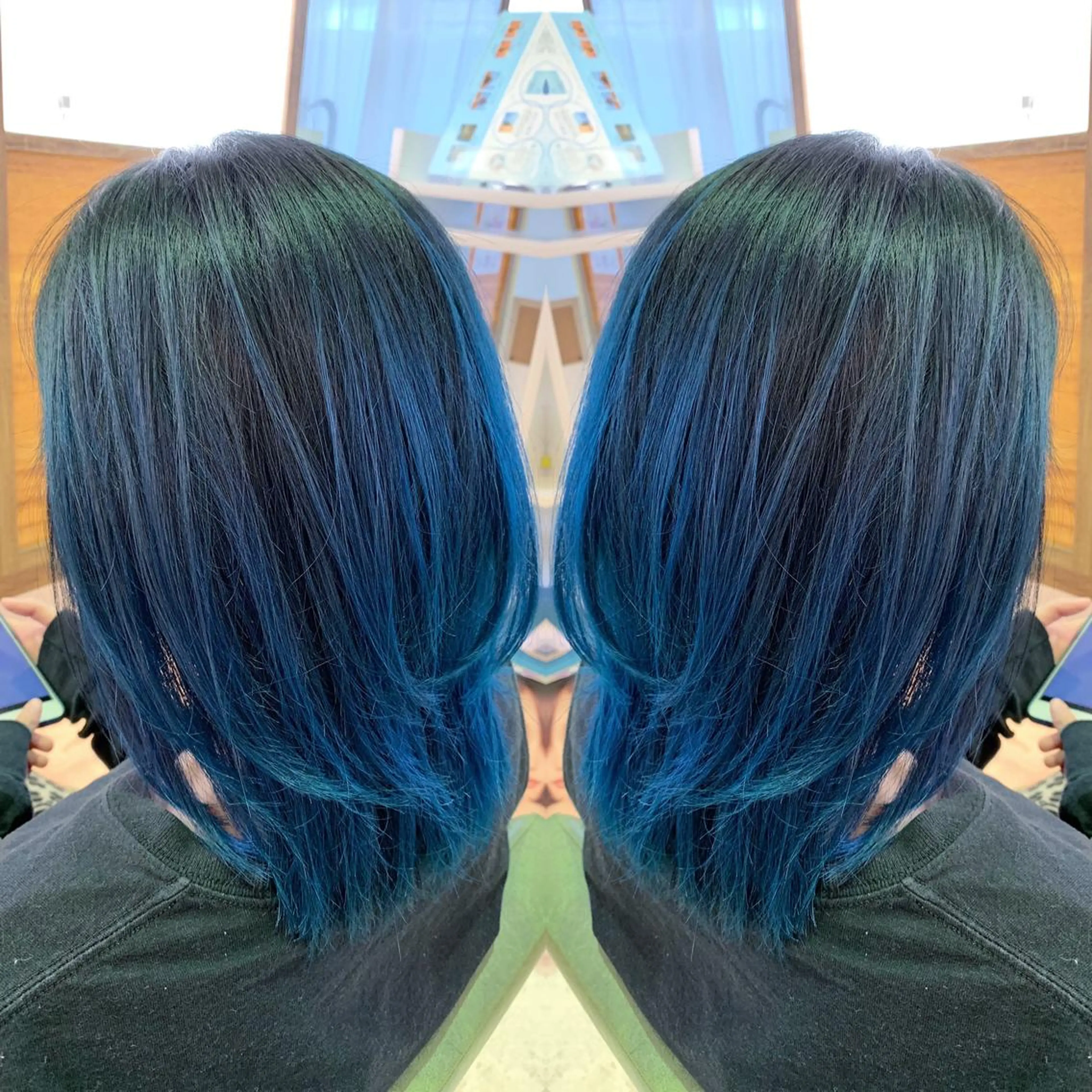 ミディアム カラー バレイヤージュ ブルーカラー レイヤーカット 青木 茂樹⭐️ 透明感カラーのヘアスタイル