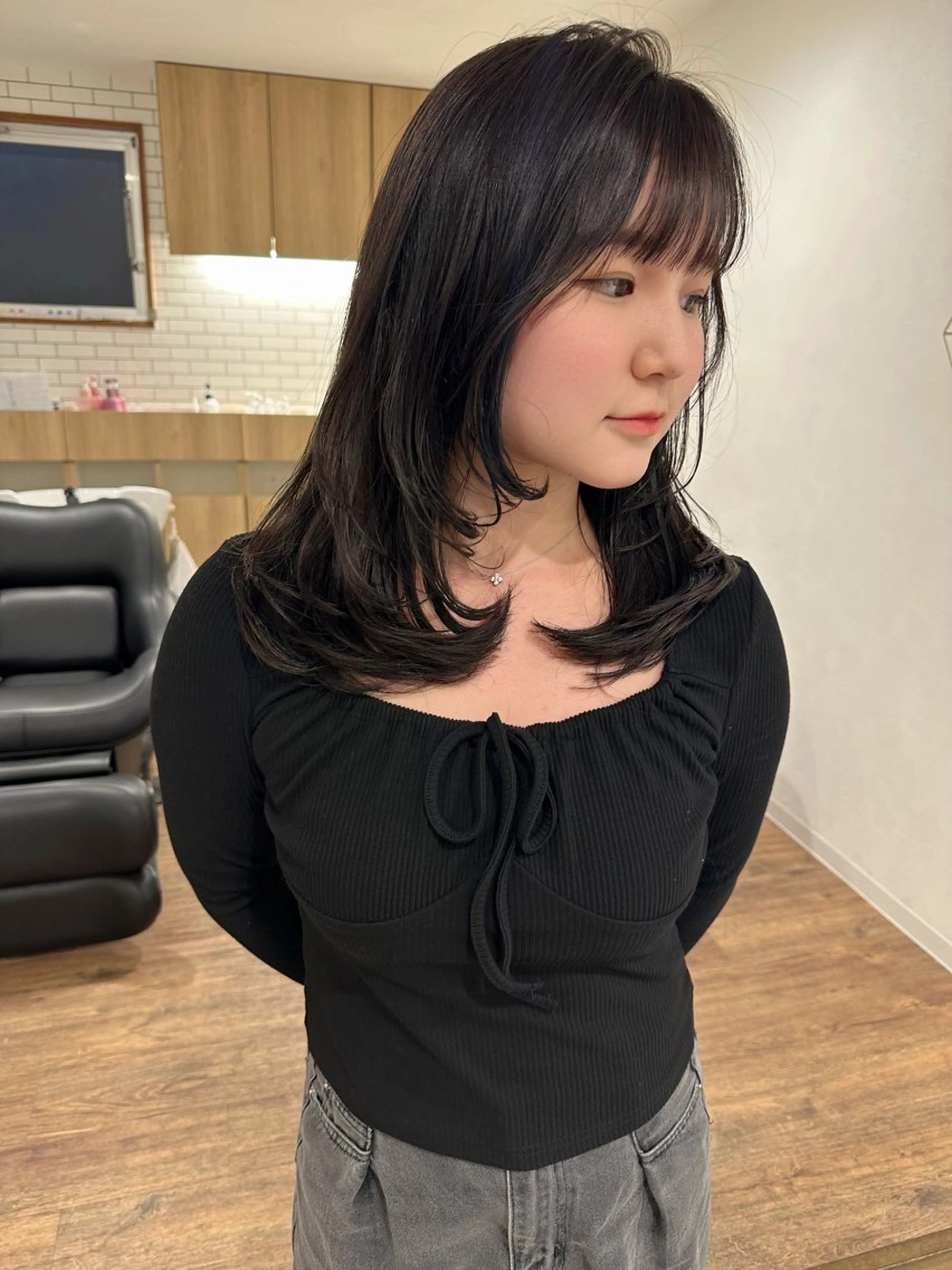 セミロング カラー レイヤーカット カット 白髪ぼかしハイライト レイヤー川口　元気のヘアスタイル