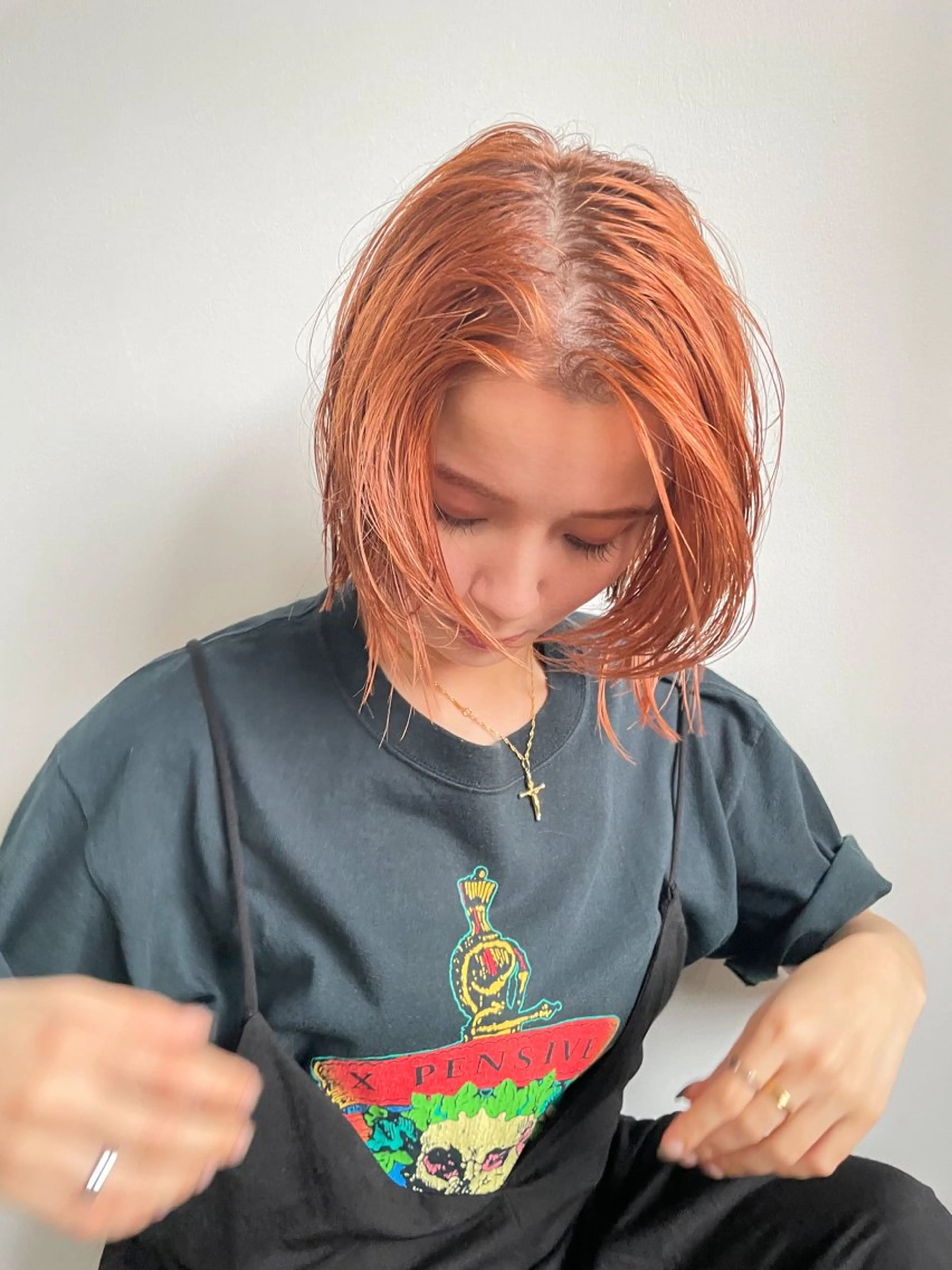 ミディアム カラー ボブレイヤー オレンジ ボブ レイヤーカット カット ヘアカラー Takuma Suzuki中目黒のヘアスタイル