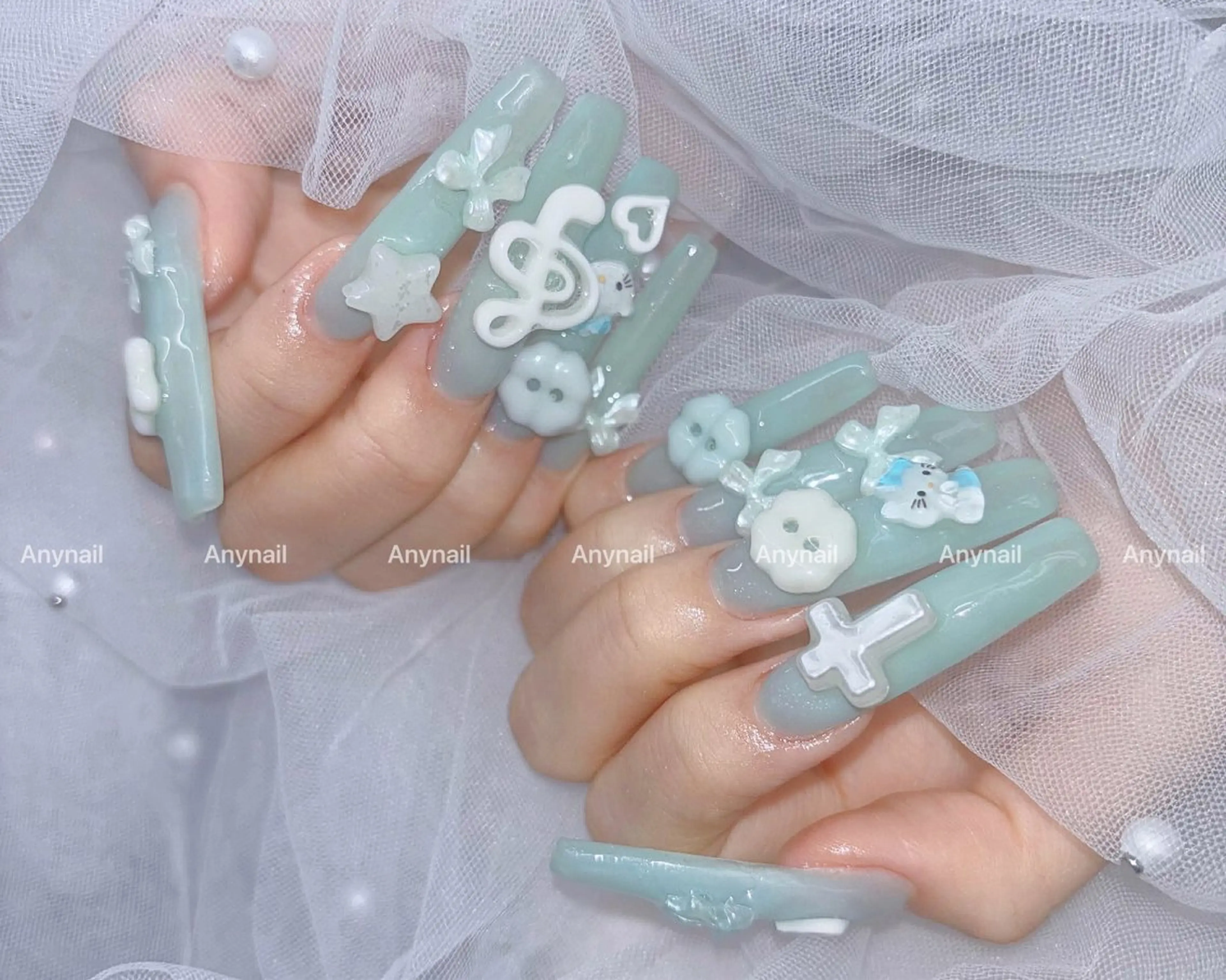 ネイル チークネイル 長さ出し フレンチネイル ジェルネイル 韓国ネイル ハンドネイル Any nail新大久保店のネイルデザイン