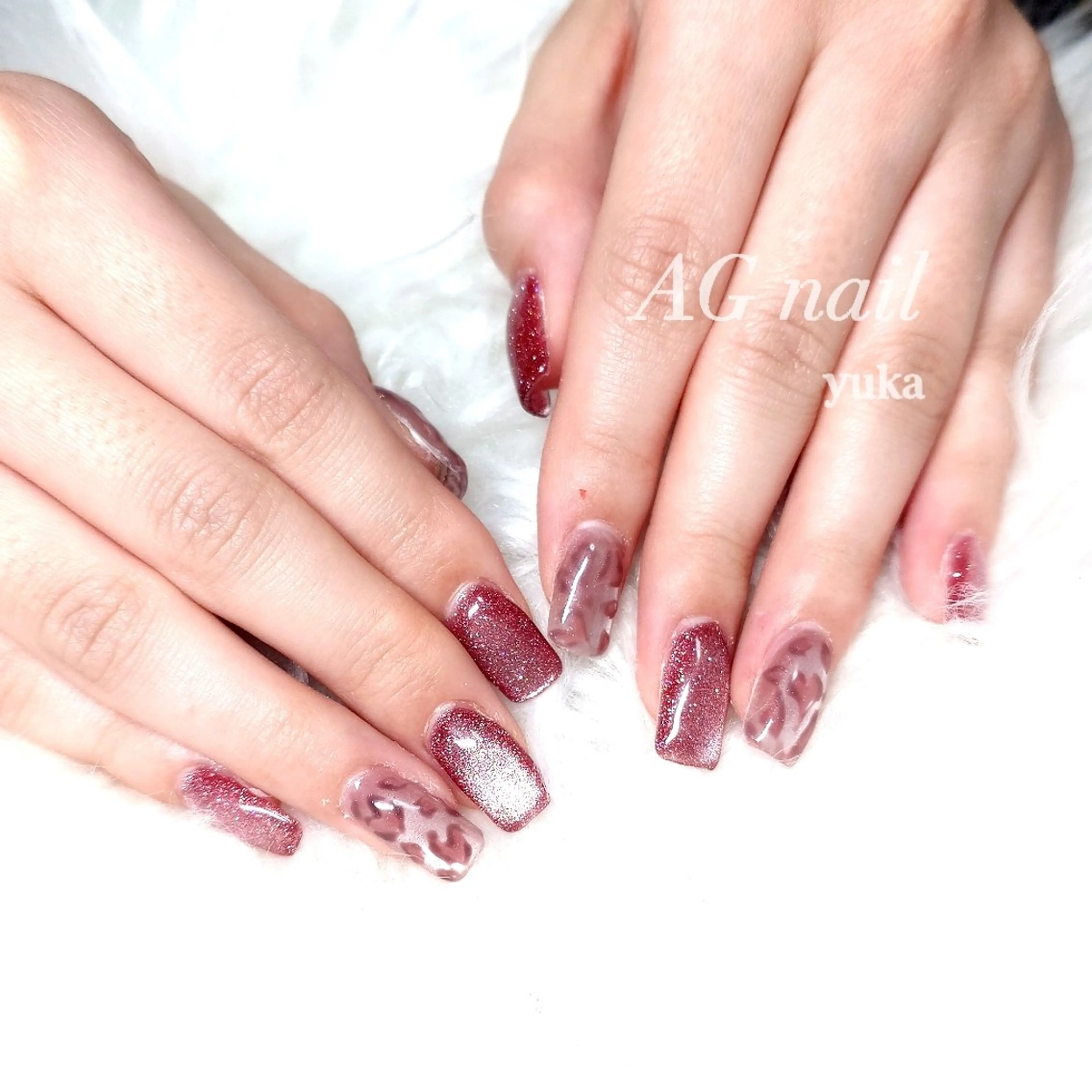 ネイル アニマル柄 ハート マグネットネイル ハンドネイル AG nail 〚　yuka　〛のネイルデザイン