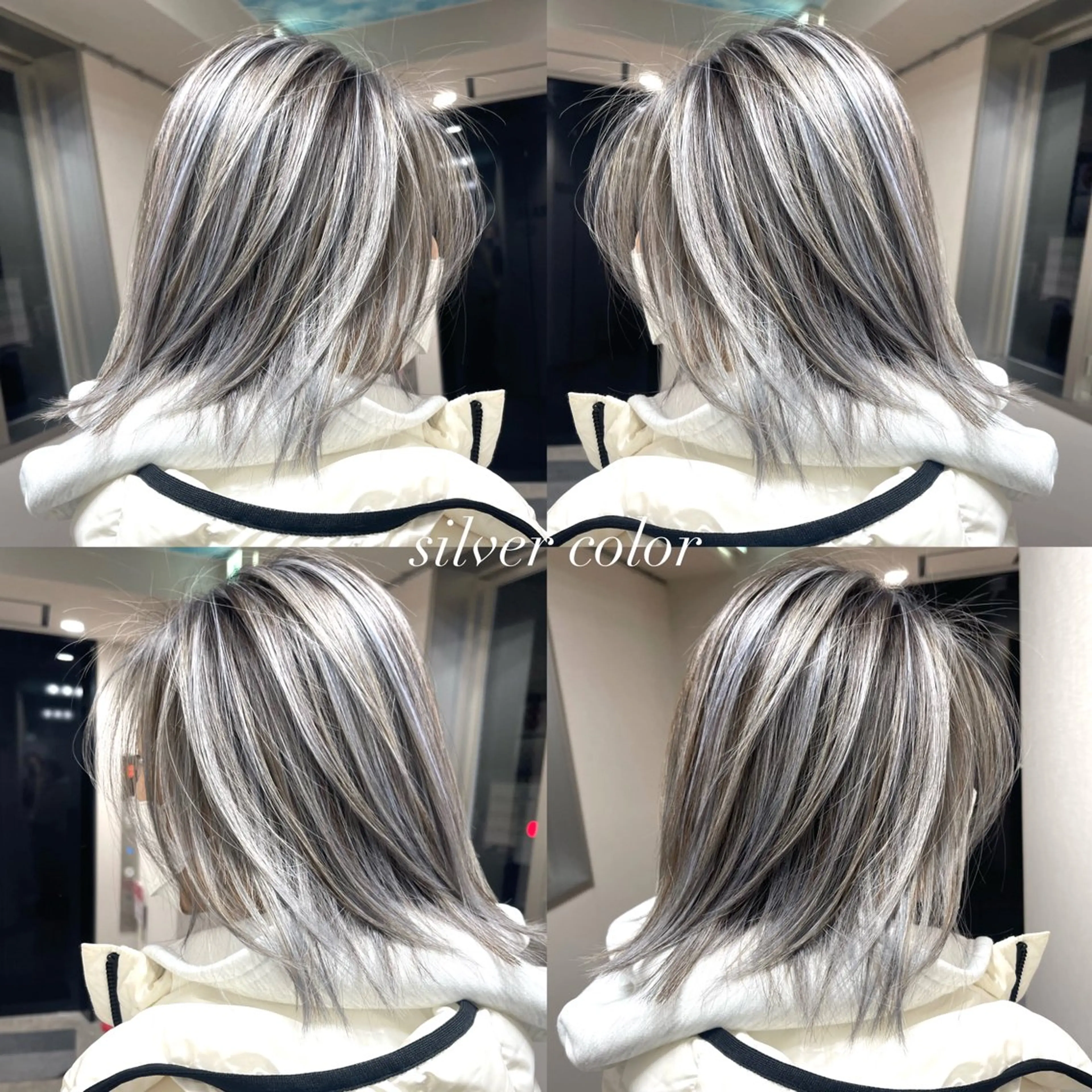 ショート カラー ハイライトカラー ハイトーンカラー シルバー ハイライト ヘアカラー 松井那津子 /ハイライトブリーチのヘアスタイル