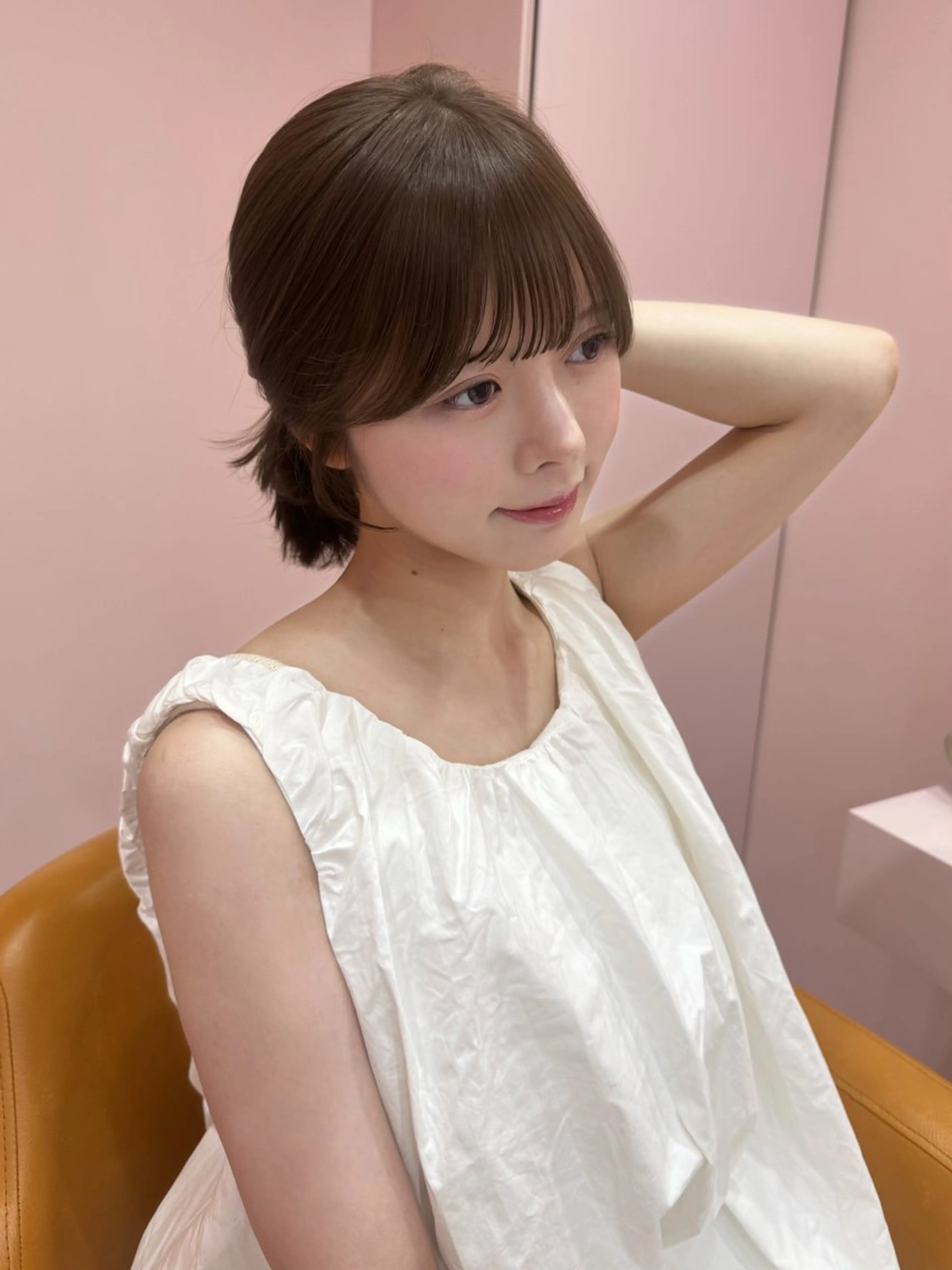 ショート くびれヘア 髪質改善 韓国風ヘア レイヤーカット シースルーバング カット ヘアカラー トリートメント 顔周り/透明感カラー REINA𓍯のヘアスタイル