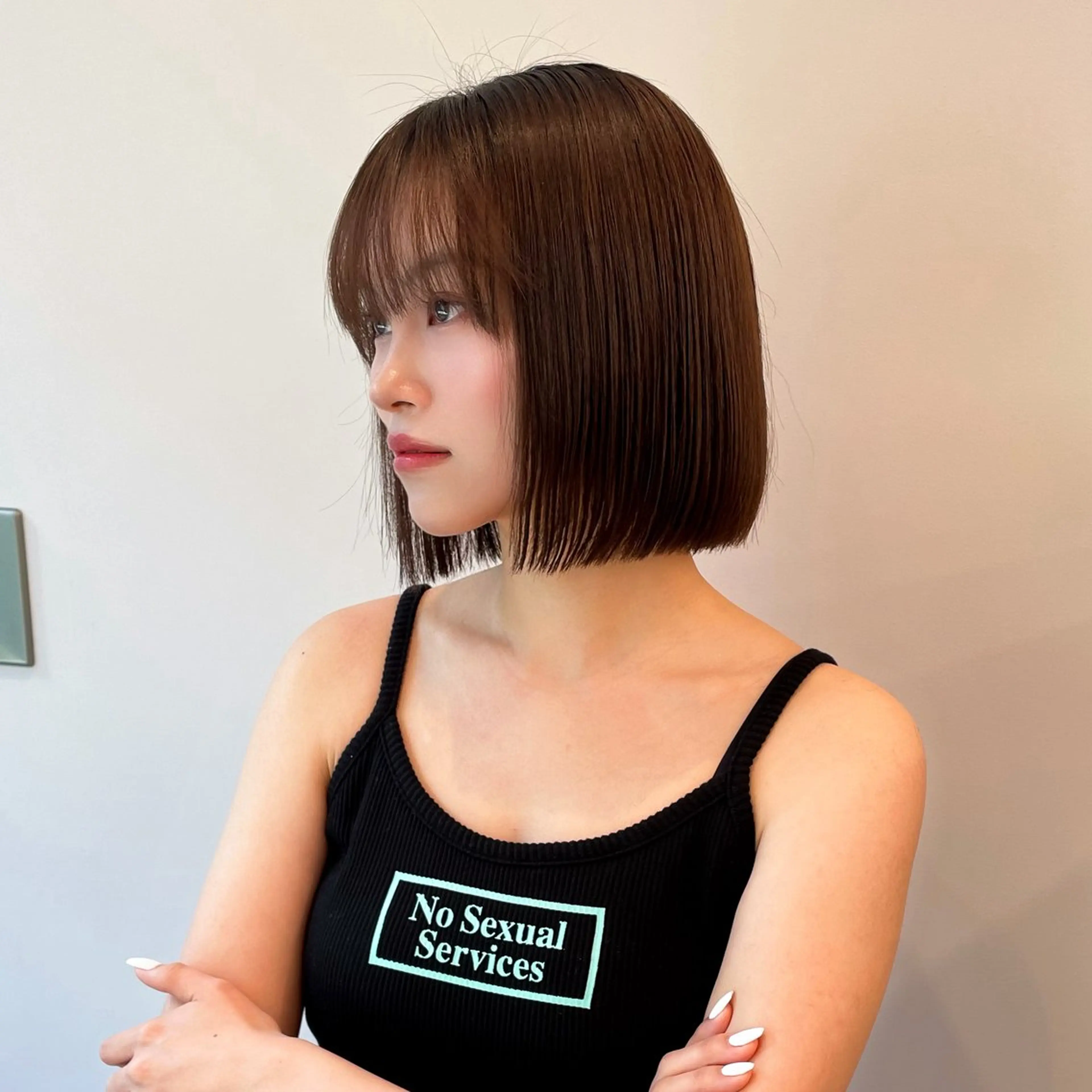 ミディアム ストンボブ/レイヤー 艶カラー💎ヒデジのヘアスタイル