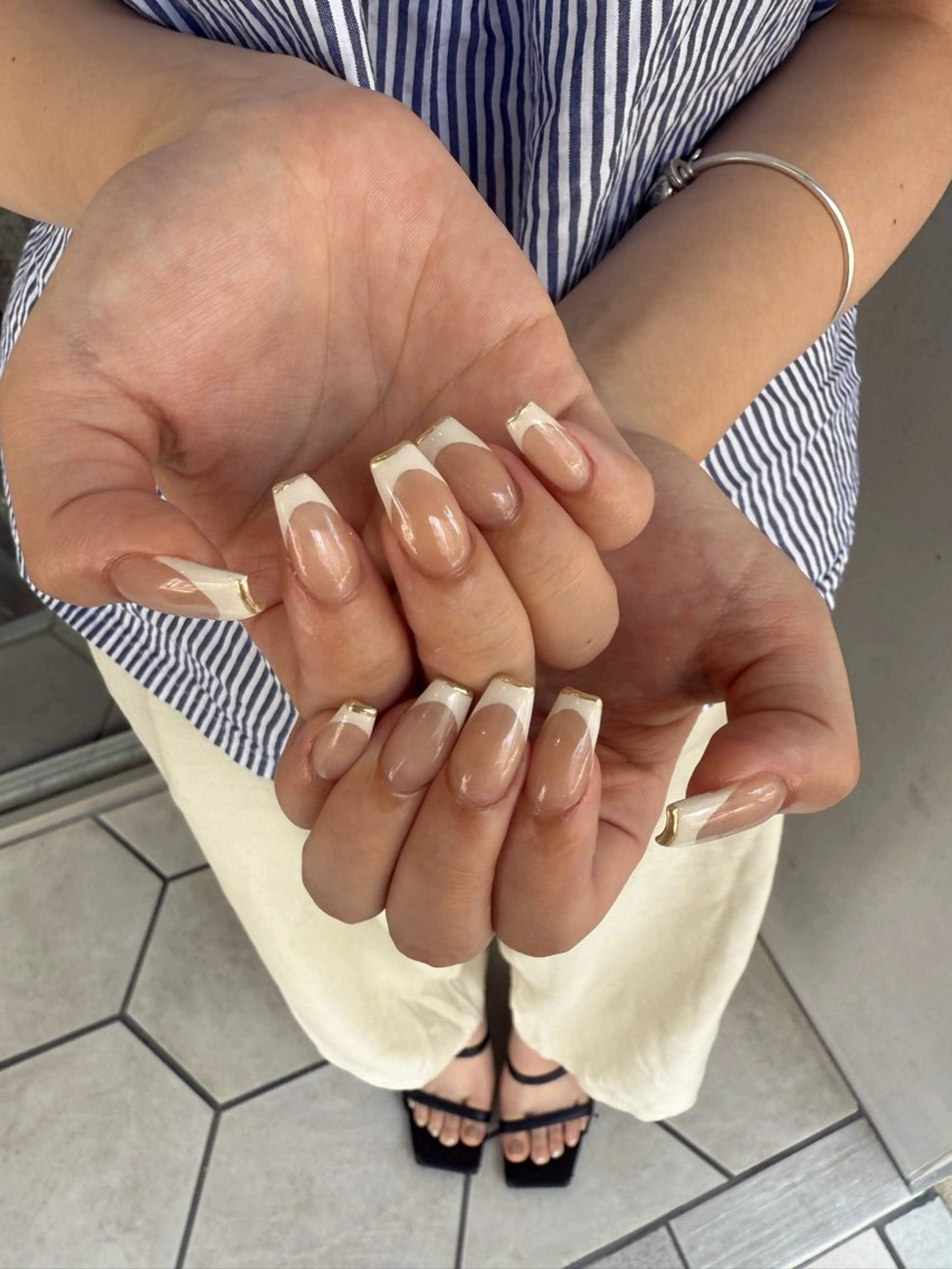 ネイル ダブルフレンチ フレンチネイル マグネットネイル ハンドネイル nalu🐚 京橋｜Rommyのネイルデザイン