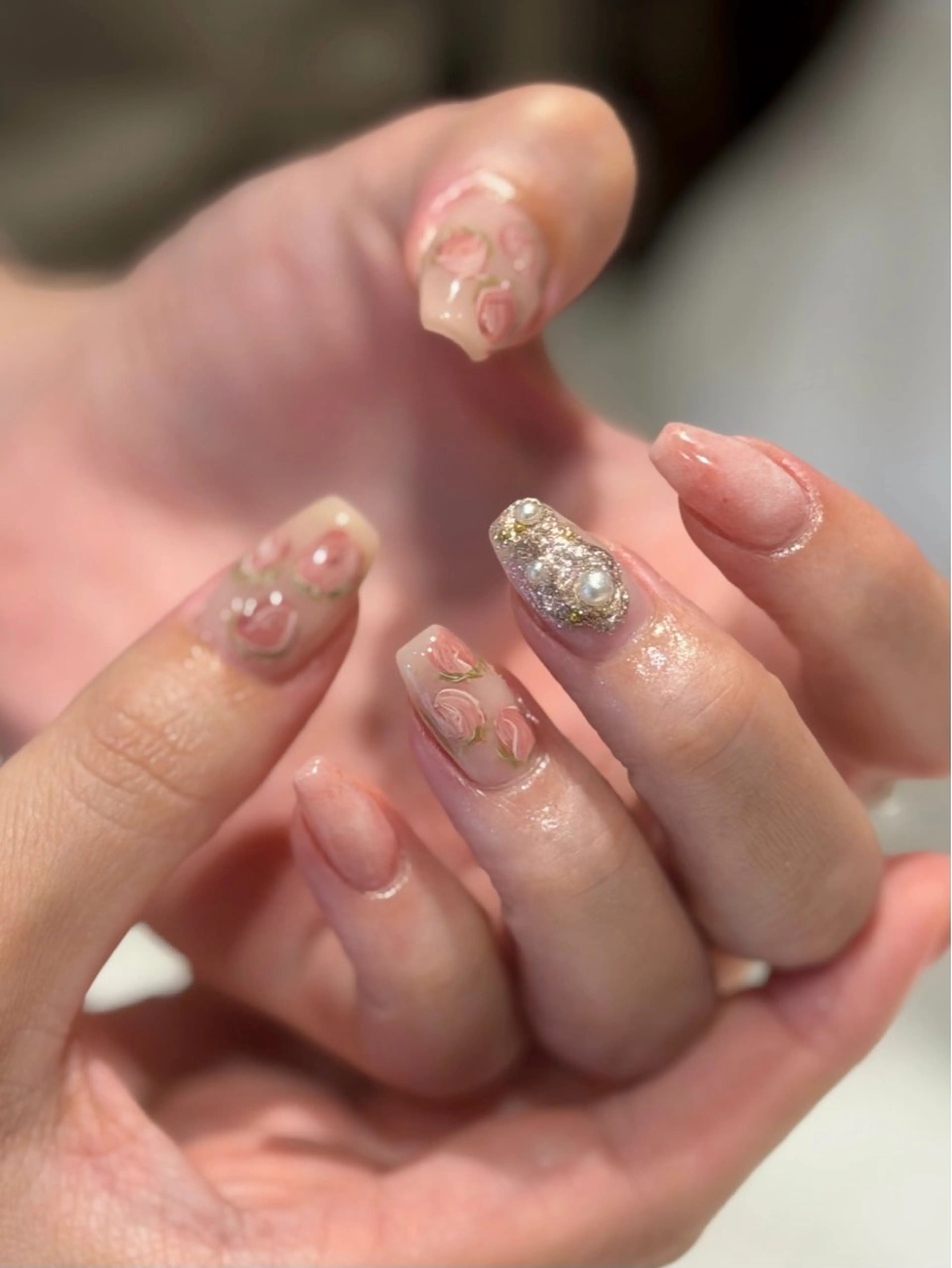 ネイル アートネイル 春ネイル nailsalon moe.所属・yume 大人ガーリーネイルのネイルデザイン