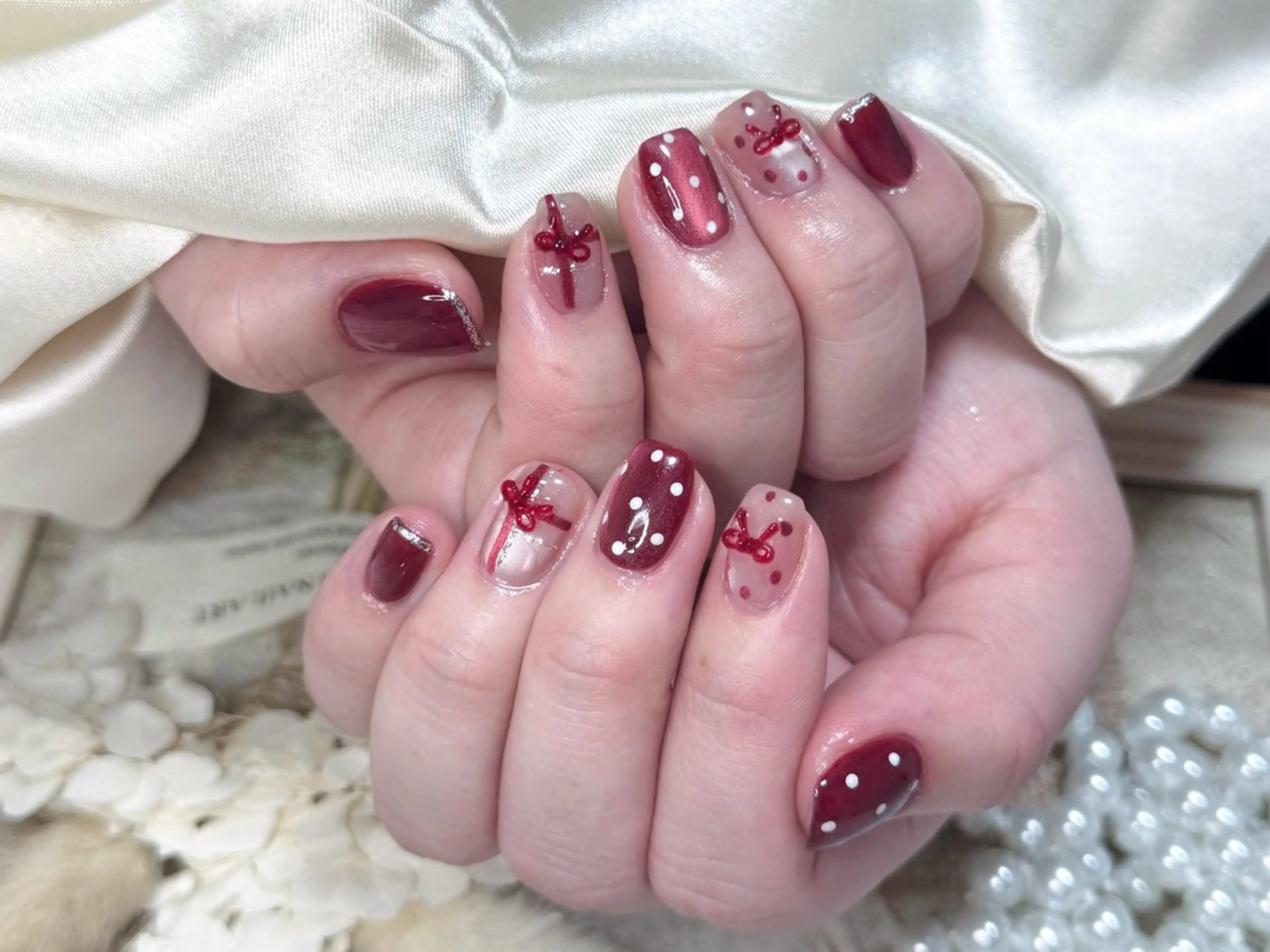 ネイル アートネイル オーロラネイル チークネイル フレンチネイル ガラスフレンチ ハンドネイル 🎀🎀YooLi Nail Salonのネイルデザイン