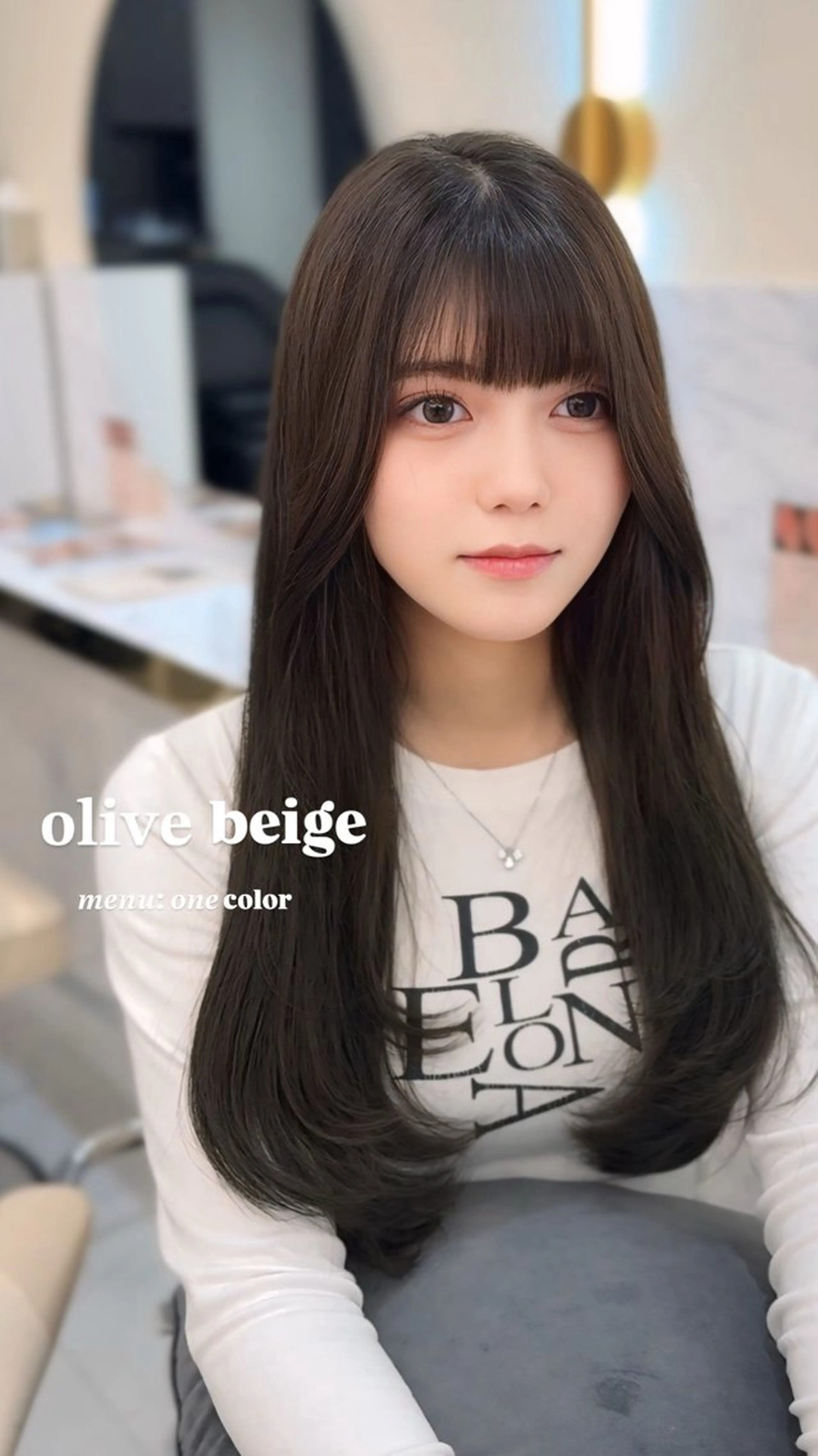 ロング カラー ベージュカラー オリーブベージュ ヘアカラー ワンホン×髪質改善 つのーか🩶‪🫧のヘアスタイル