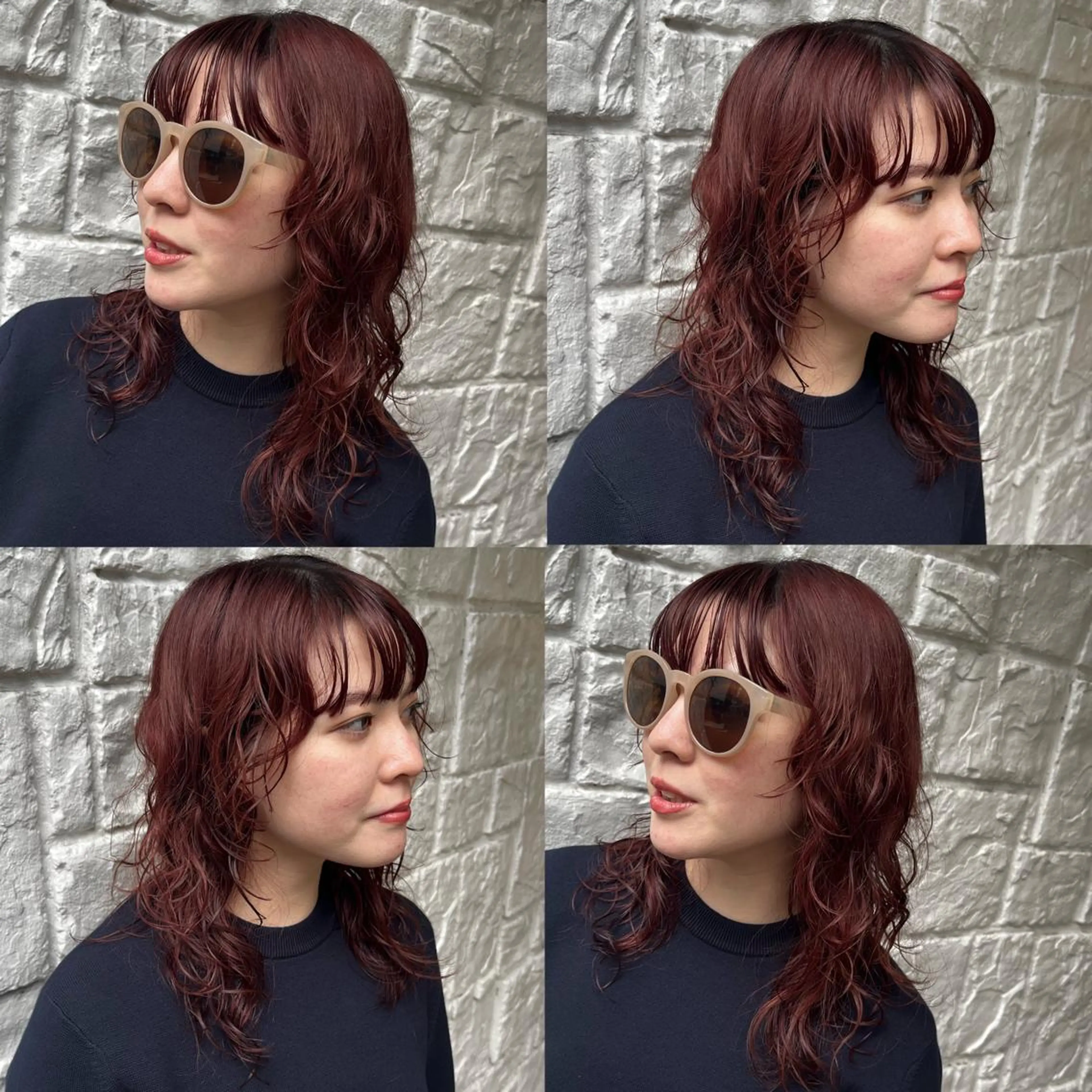 ミディアム カラー ミディアムパーマ ラベンダーカラー レッドカラー くせ毛 外国人風カラー カット ヘアカラー トリートメント ヘッドスパ ヘアセット カジュアルを女っぽく 𝗮𝘆𝗮𝗰𝗼のヘアスタイル