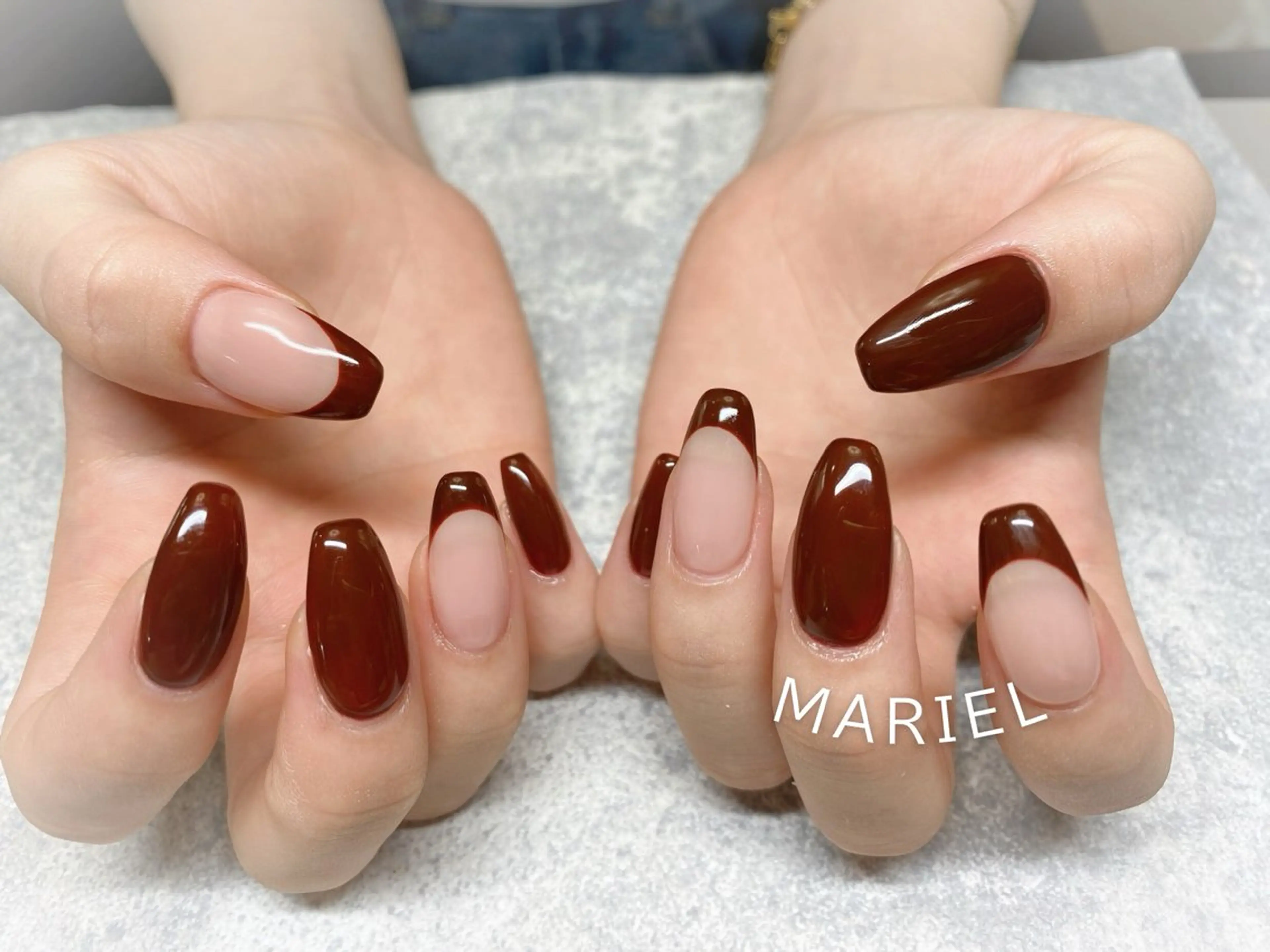 ネイル ボルドー フレンチネイル ワンカラーネイル ハンドネイル ネイルサロンMARIEL所属・nailist marieのネイルデザイン