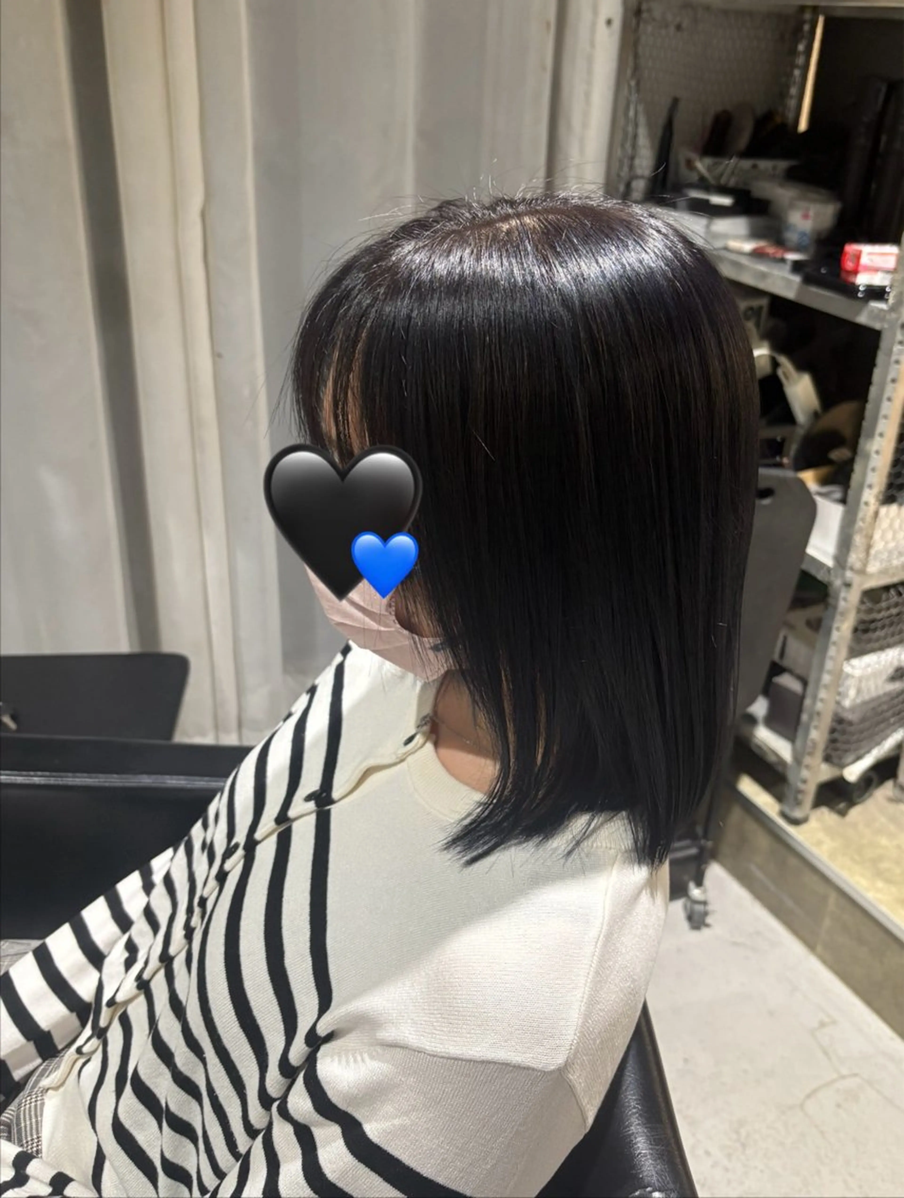 ミディアム カラー 黒髪 ブルーカラー ブルーブラック ヘアカラー inc新小岩 Rionのヘアスタイル