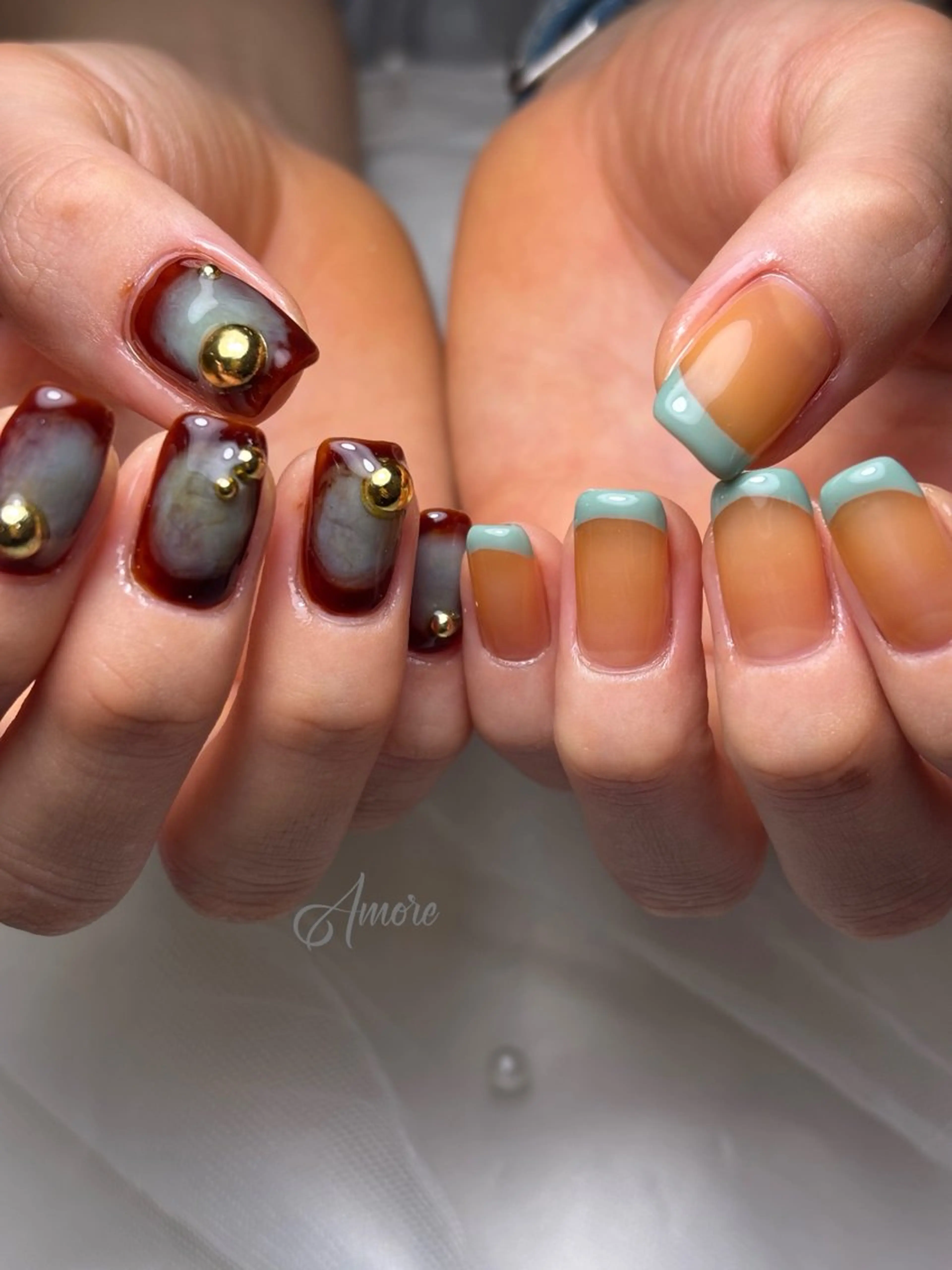 ネイル ブラウン 桜ネイル ジェルネイル キラキラネイル 韓国ネイル You kyehwaのネイルデザイン