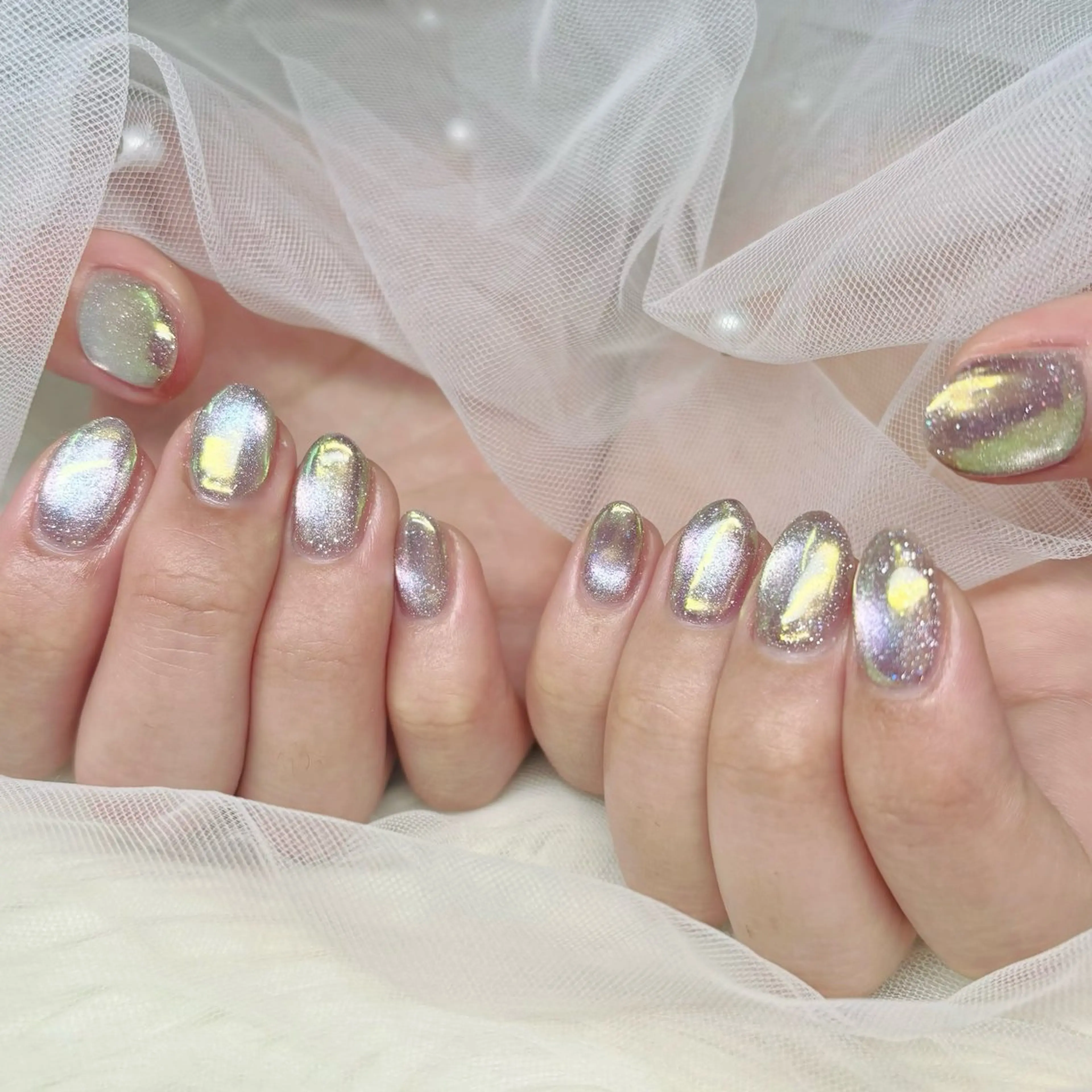 ネイル オーロラネイル マグネットネイル ハンドネイル Yuna🩵 RE:N.Nailのネイルデザイン