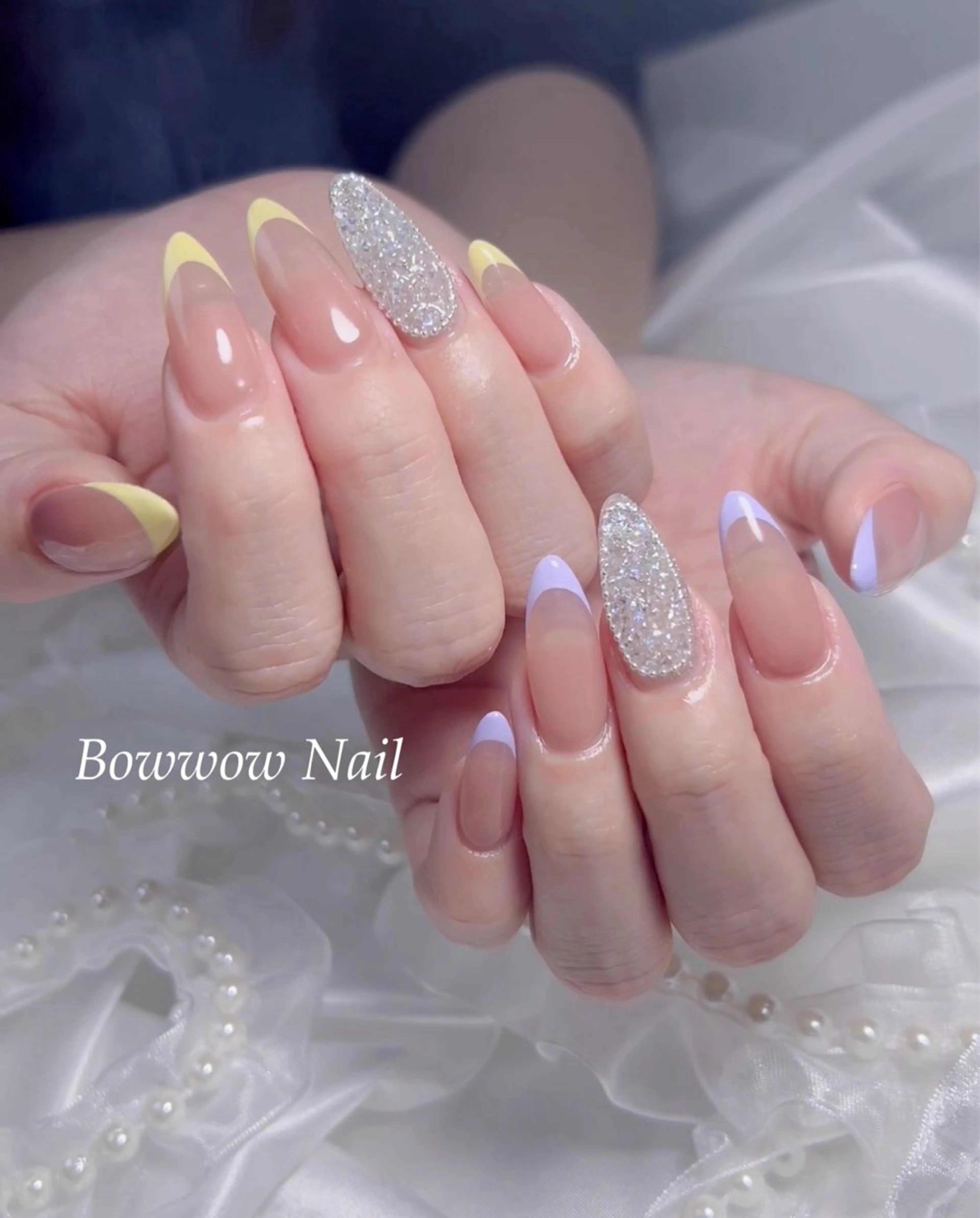 ネイル チークネイル フレンチネイル ガーリー ハート 韓国ネイル Bow wow Nail さや🧸のネイルデザイン