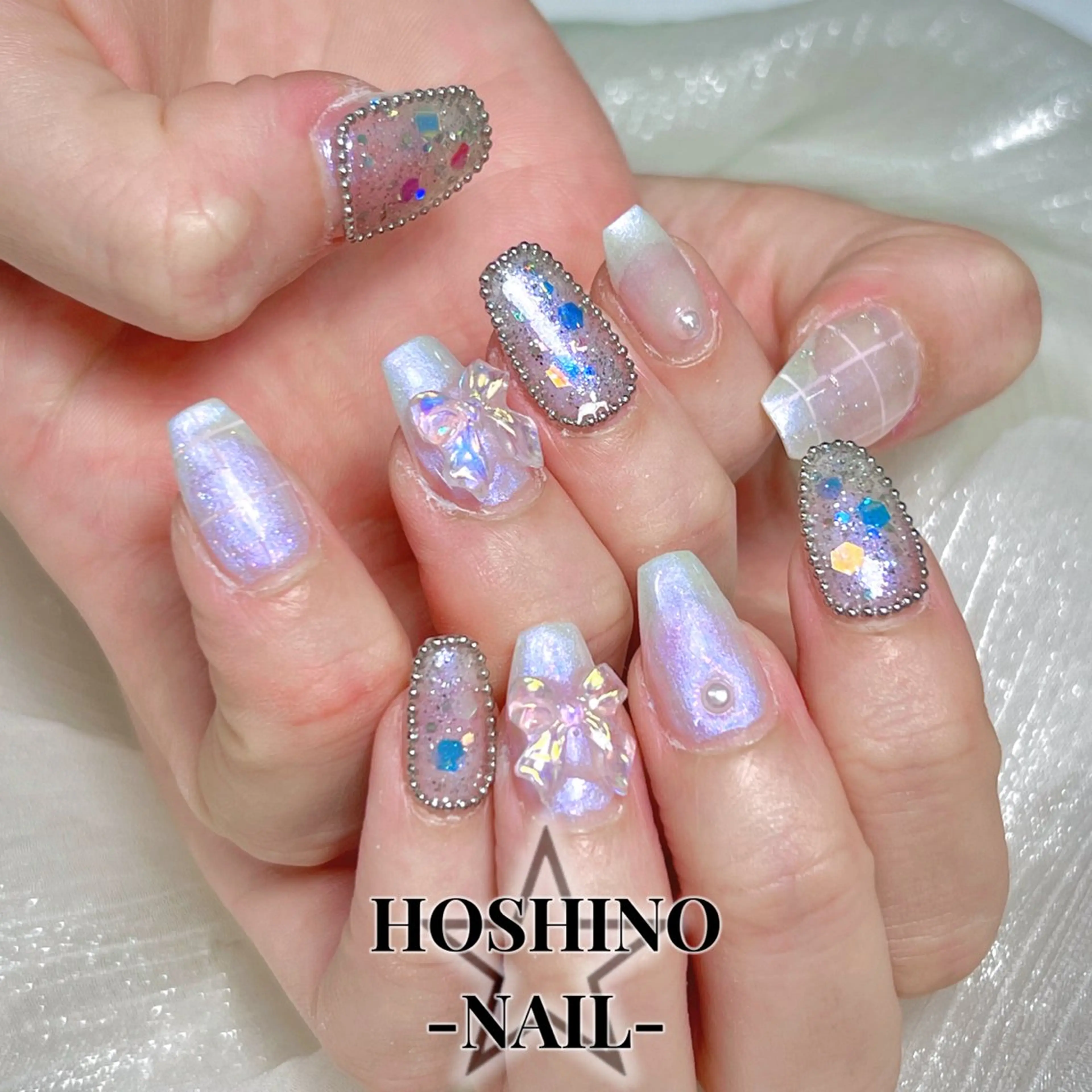 ネイル オーロラネイル リボン ★HOSHINO NAIL★新宿店のネイルデザイン