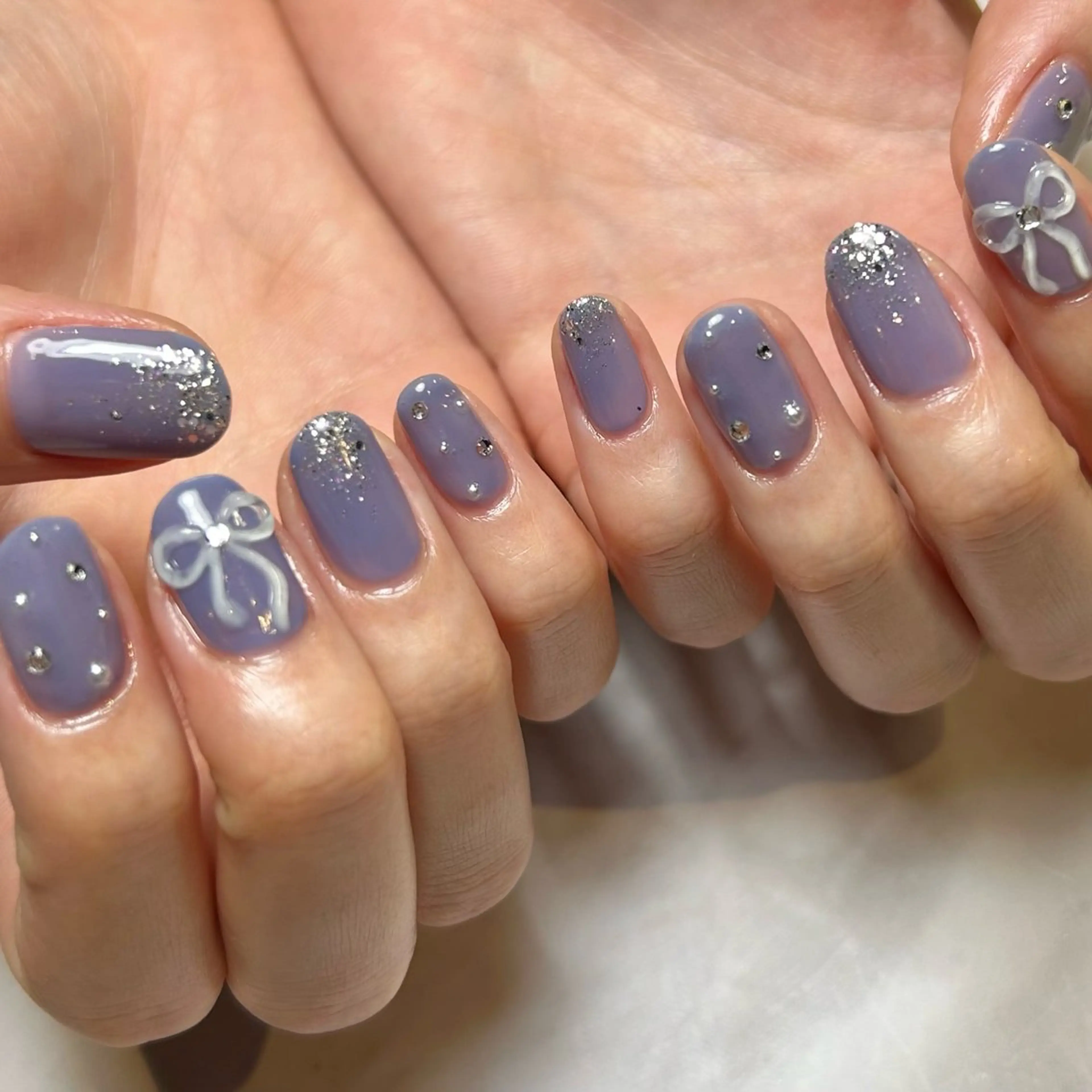 ネイル 持ち込み リボン ハンドネイル Reflection marikoのネイルデザイン