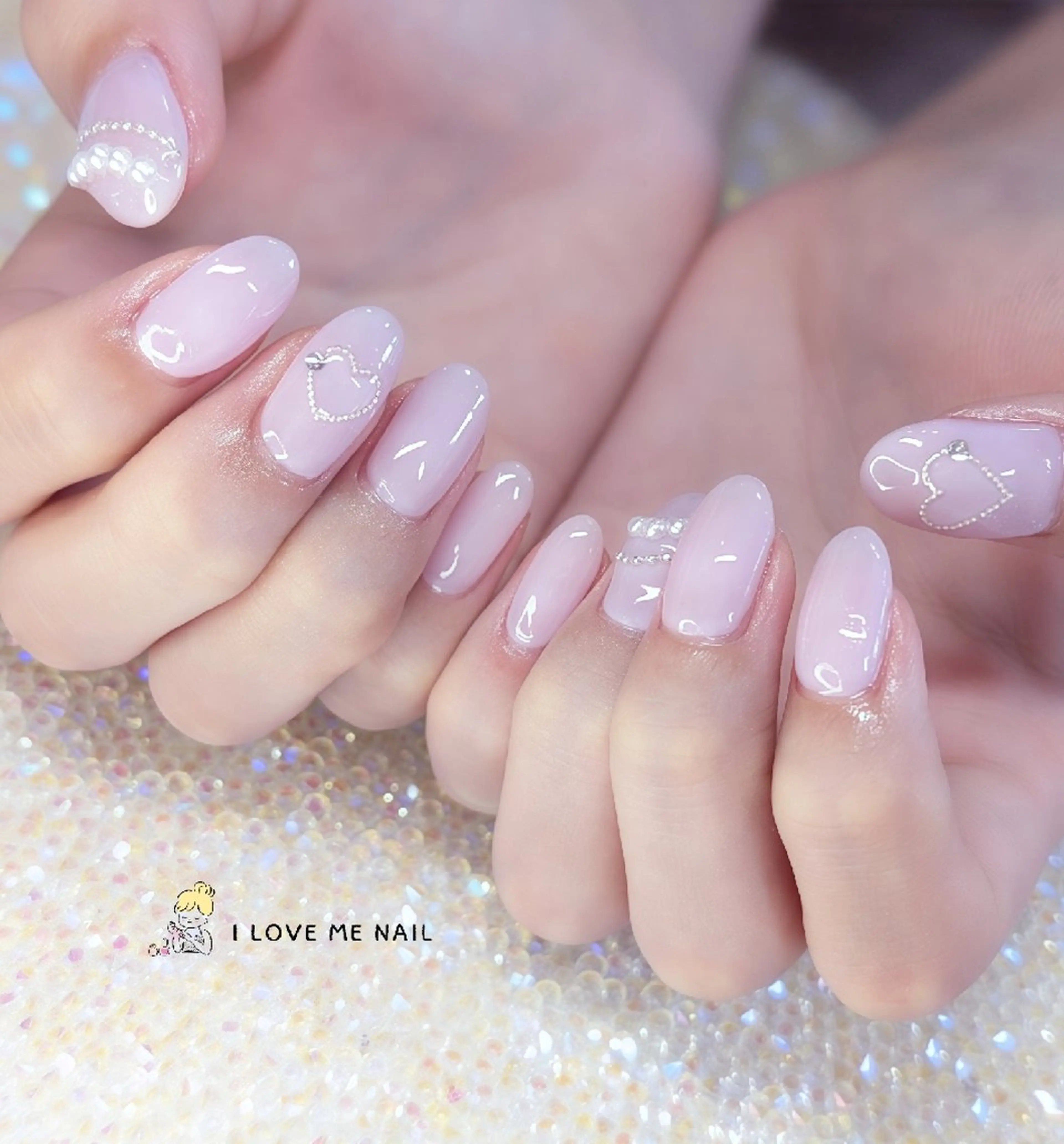 ネイル 長さ出し ハート 韓国ネイル マグネットネイル ニュアンスネイル I LOVE ME  NAIL.｡.:*♡のネイルデザイン