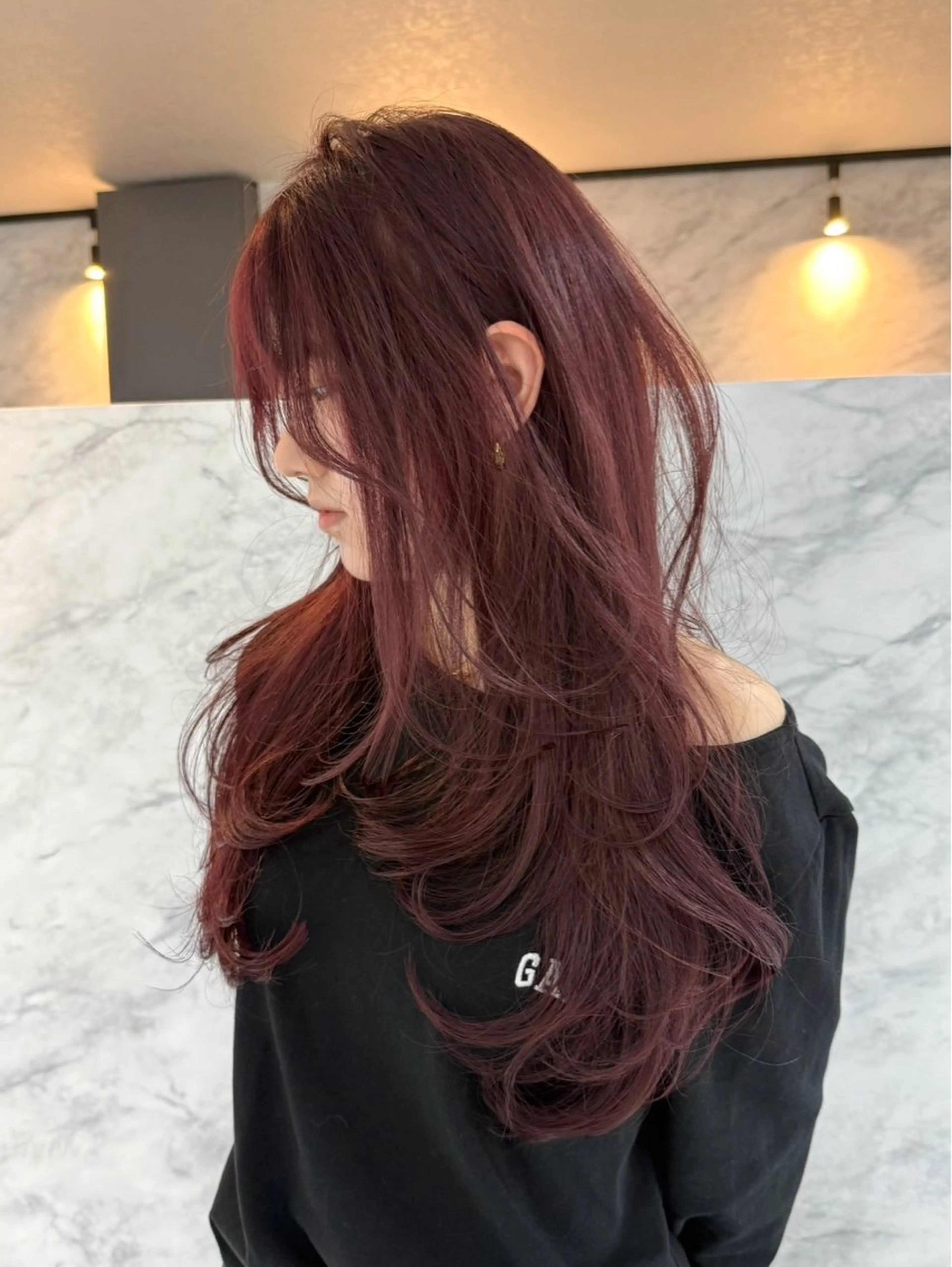 ロング カラー ボルドーカラー レッドカラー ヘアカラー SEINA️️/烏丸 ブリーチ/ハイトーンのヘアスタイル