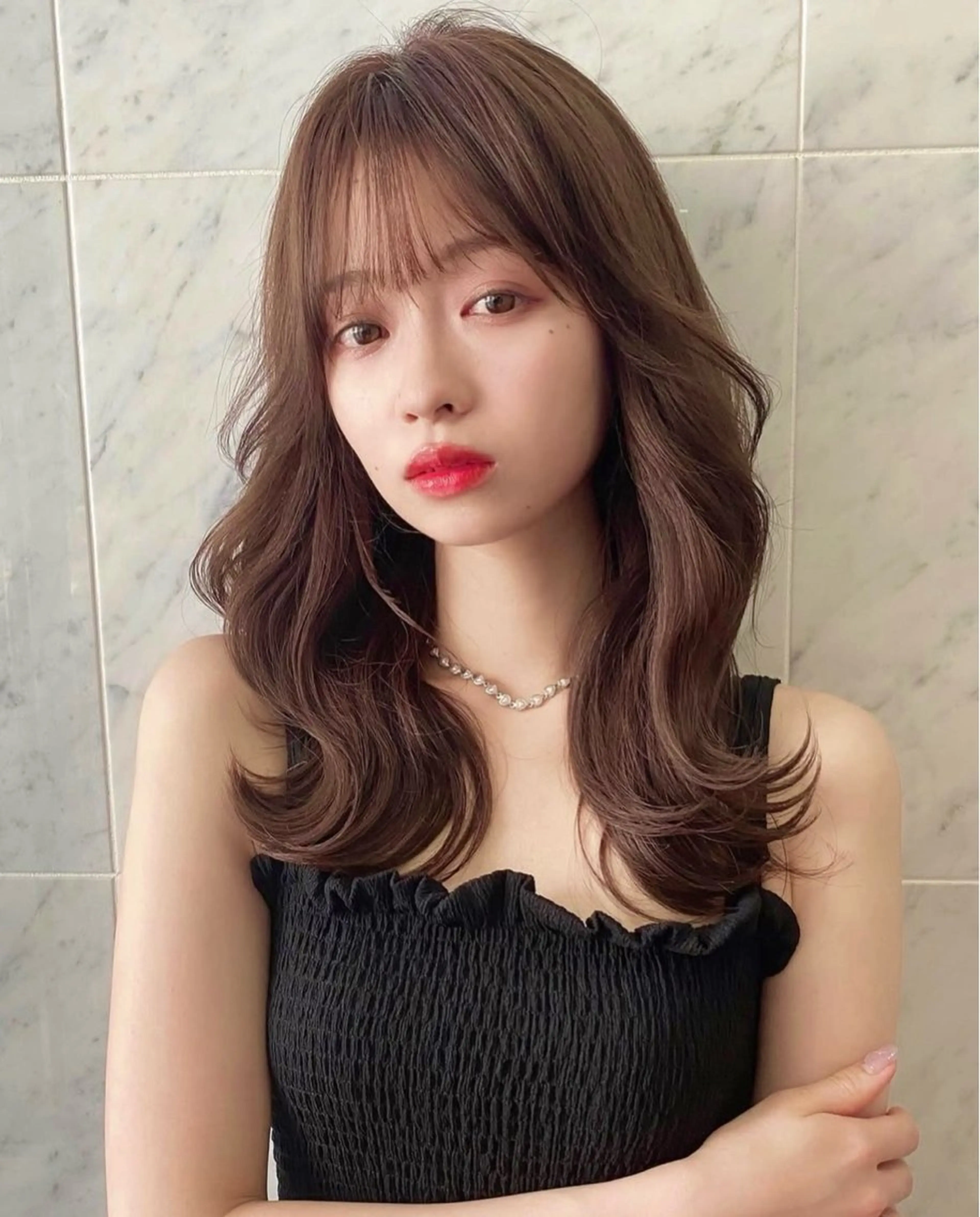 ミディアム カラー カット ヘアカラー トリートメント レイヤー/韓国 ハイトーン興津史弥のヘアスタイル