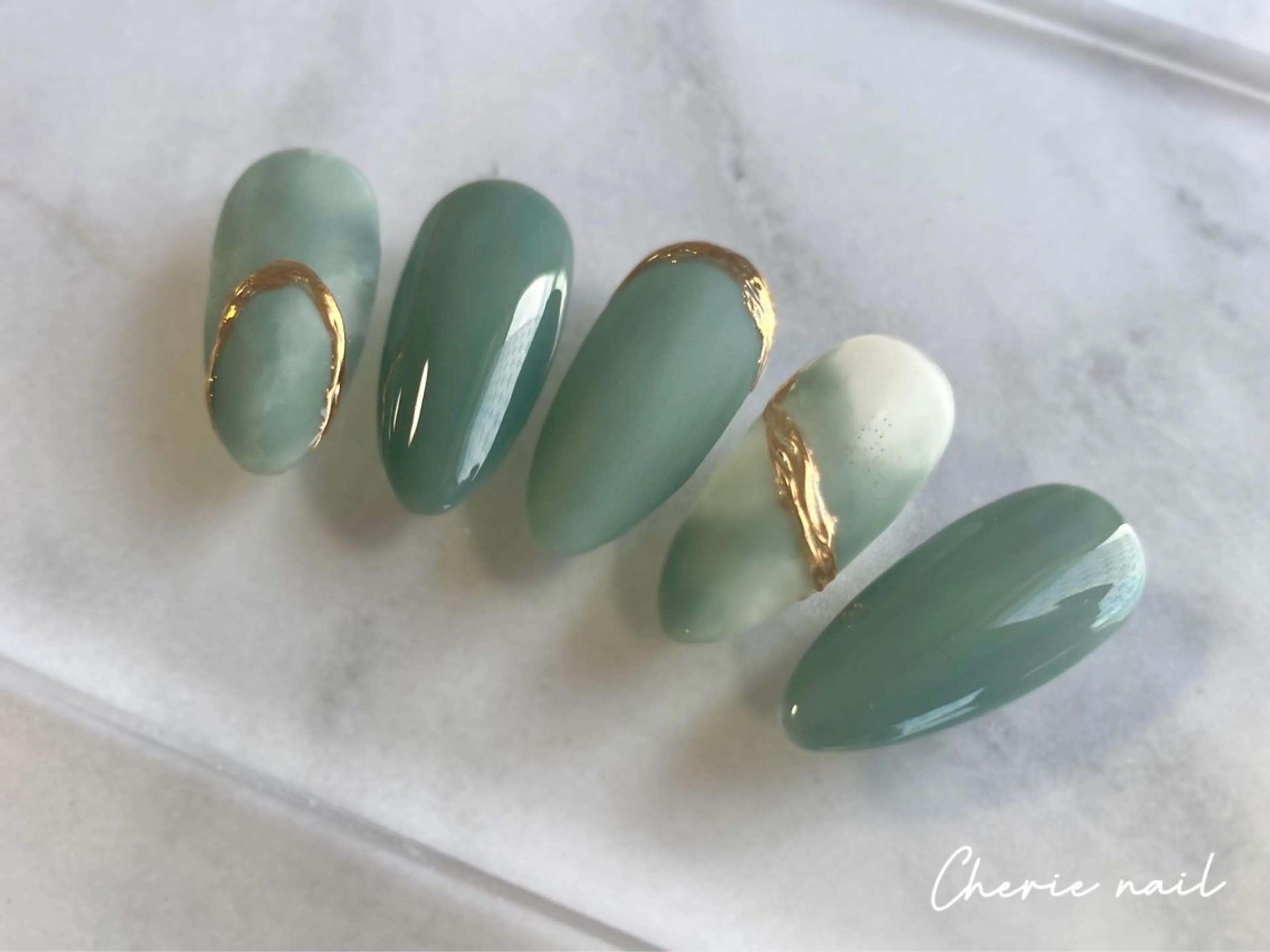 ネイル ブルー ジェルネイル マットネイル ミラーネイル ニュアンスネイル Cherienail yunaのネイルデザイン