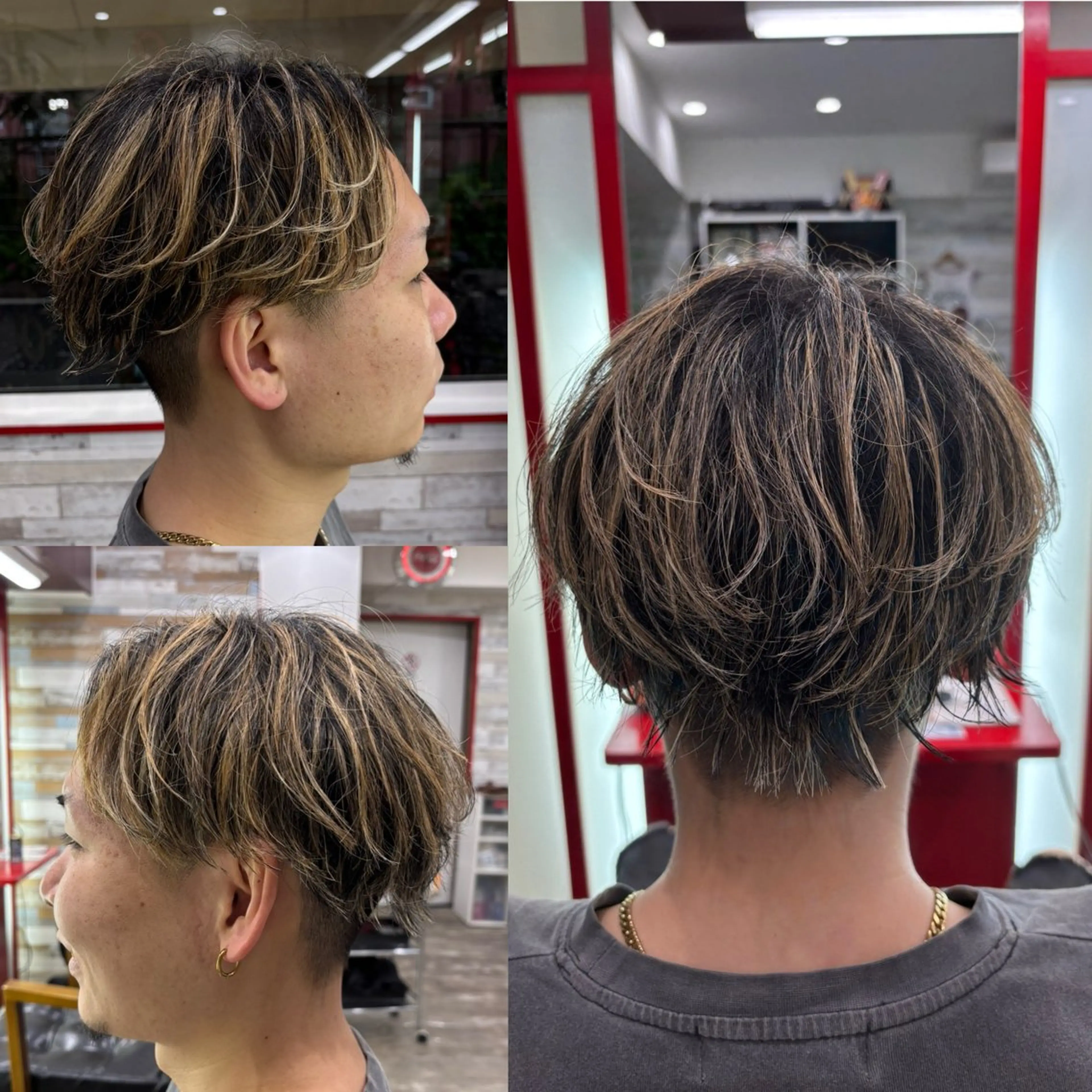 ミディアム カラー メンズ メンズハイライト ハイライトカラー ハイライト 看板犬がお出迎え◎ 初めてでも安心◎のヘアスタイル