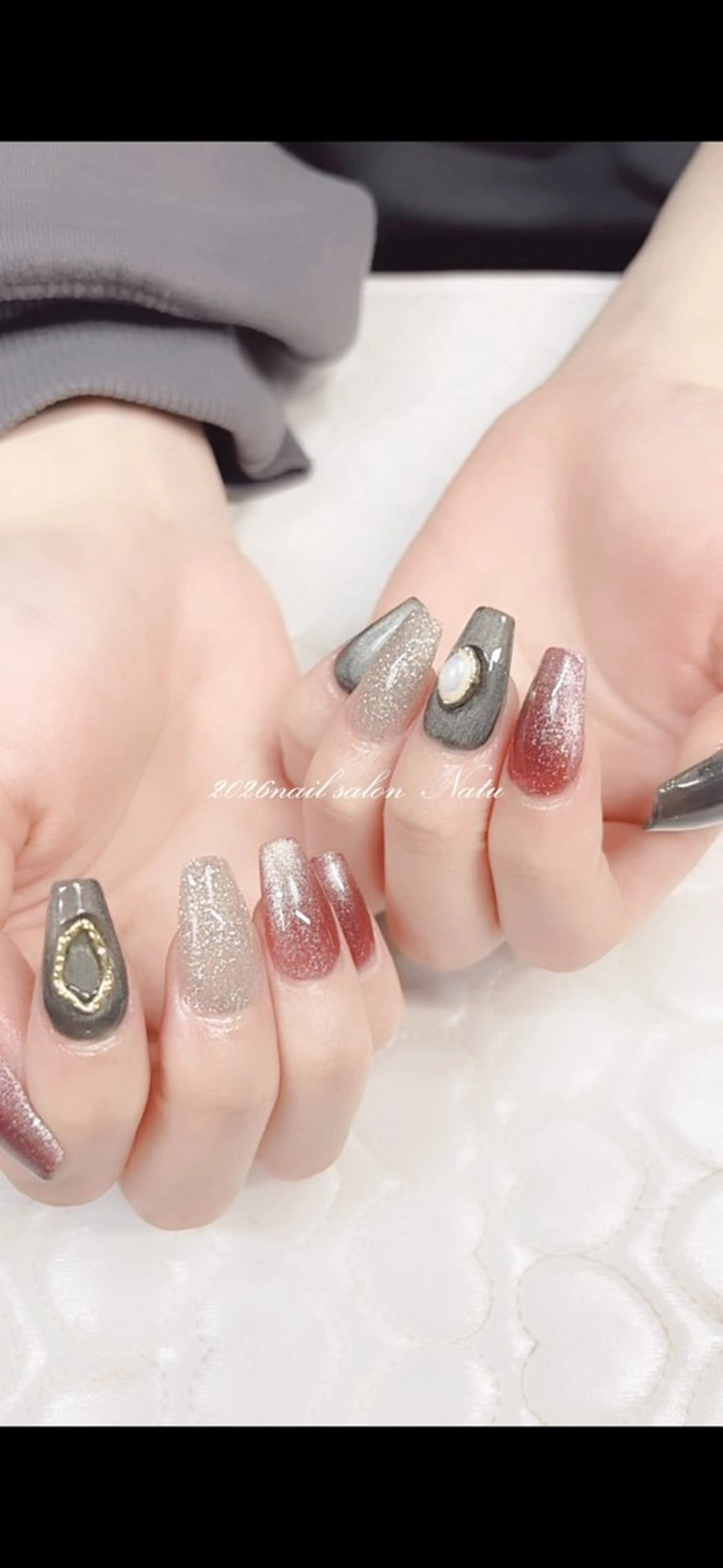 ネイル 長さ出し フラッシュネイル マグネットネイル ミディアムネイル nailsalon Natuのネイルデザイン