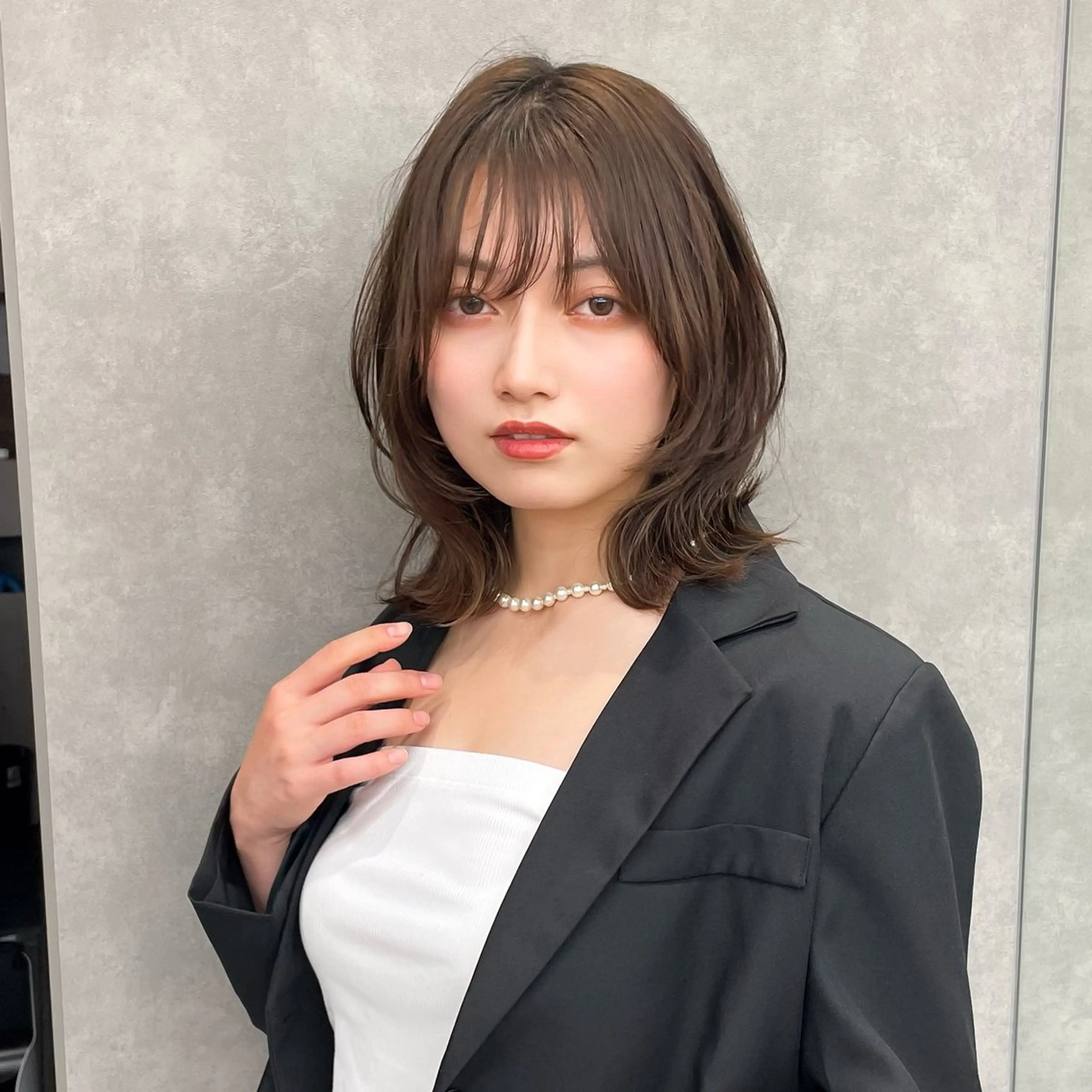 ミディアム パーマ ストンボブ/レイヤー 艶カラー💎ヒデジのヘアスタイル