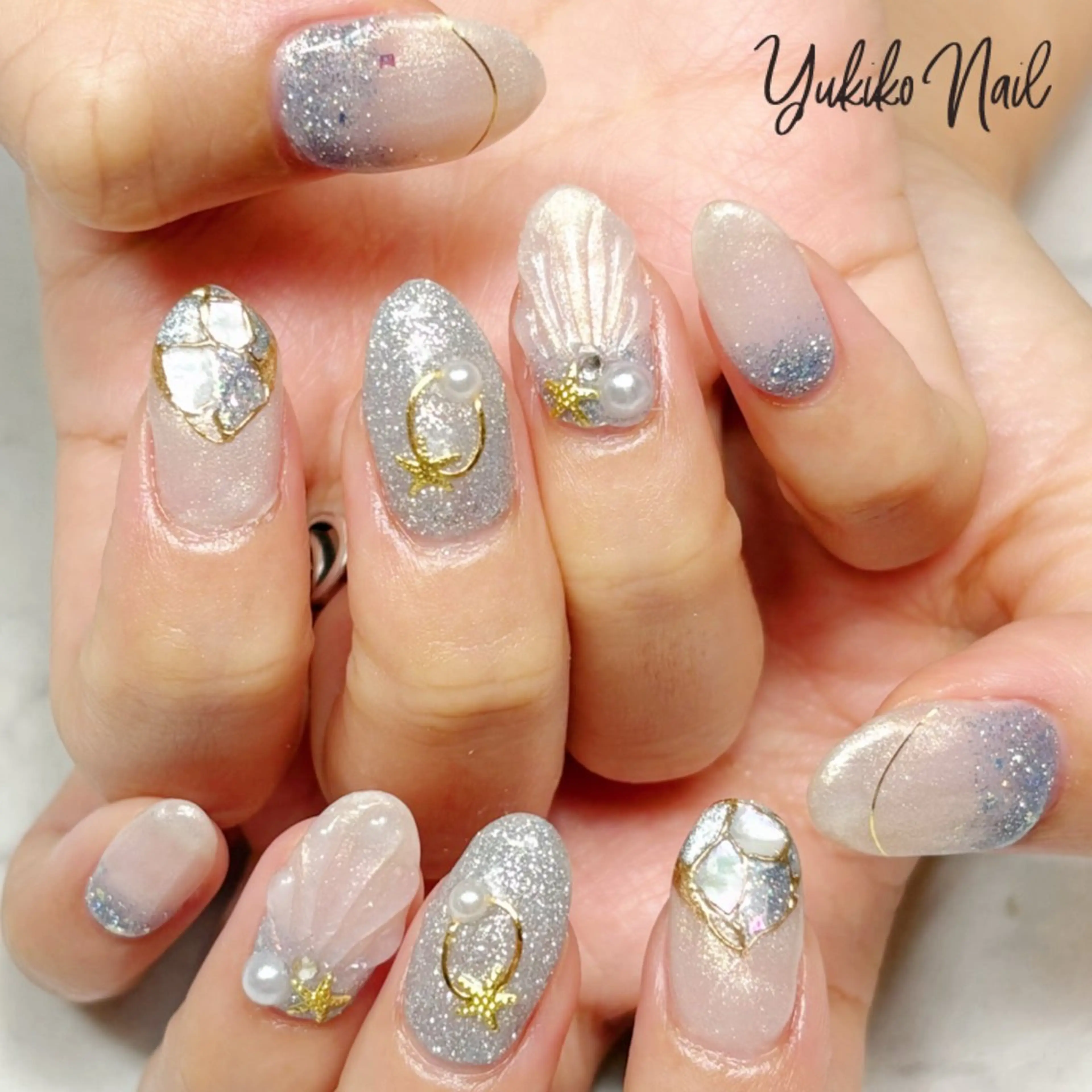 ネイル ブルー キラキラネイル 夏ネイル ユキコ ネイルのネイルデザイン