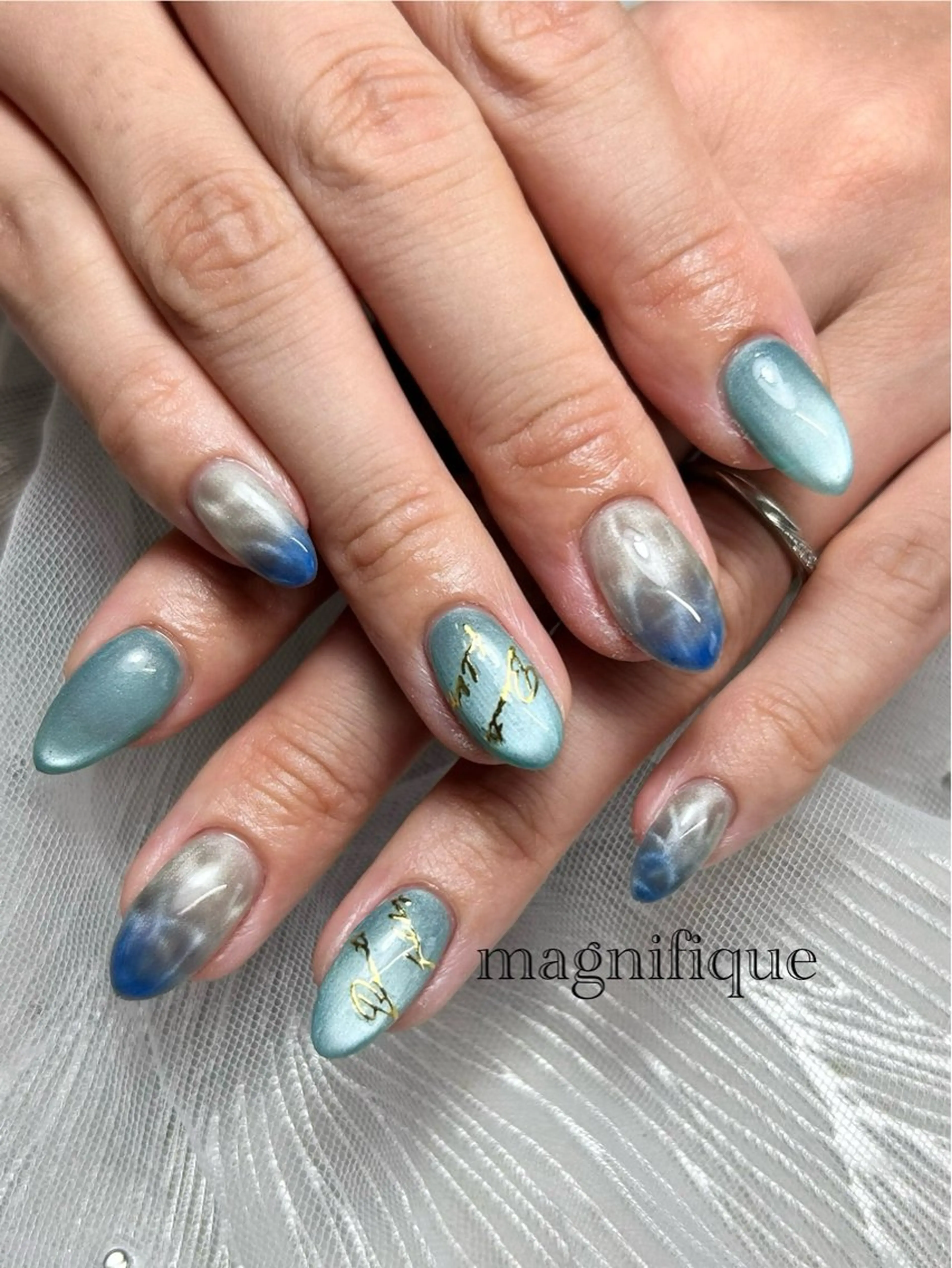 ネイル アートネイル ブルー ロングネイル マグネットネイル ショートネイル ハンドネイル プライベートサロン マニフィークのネイルデザイン