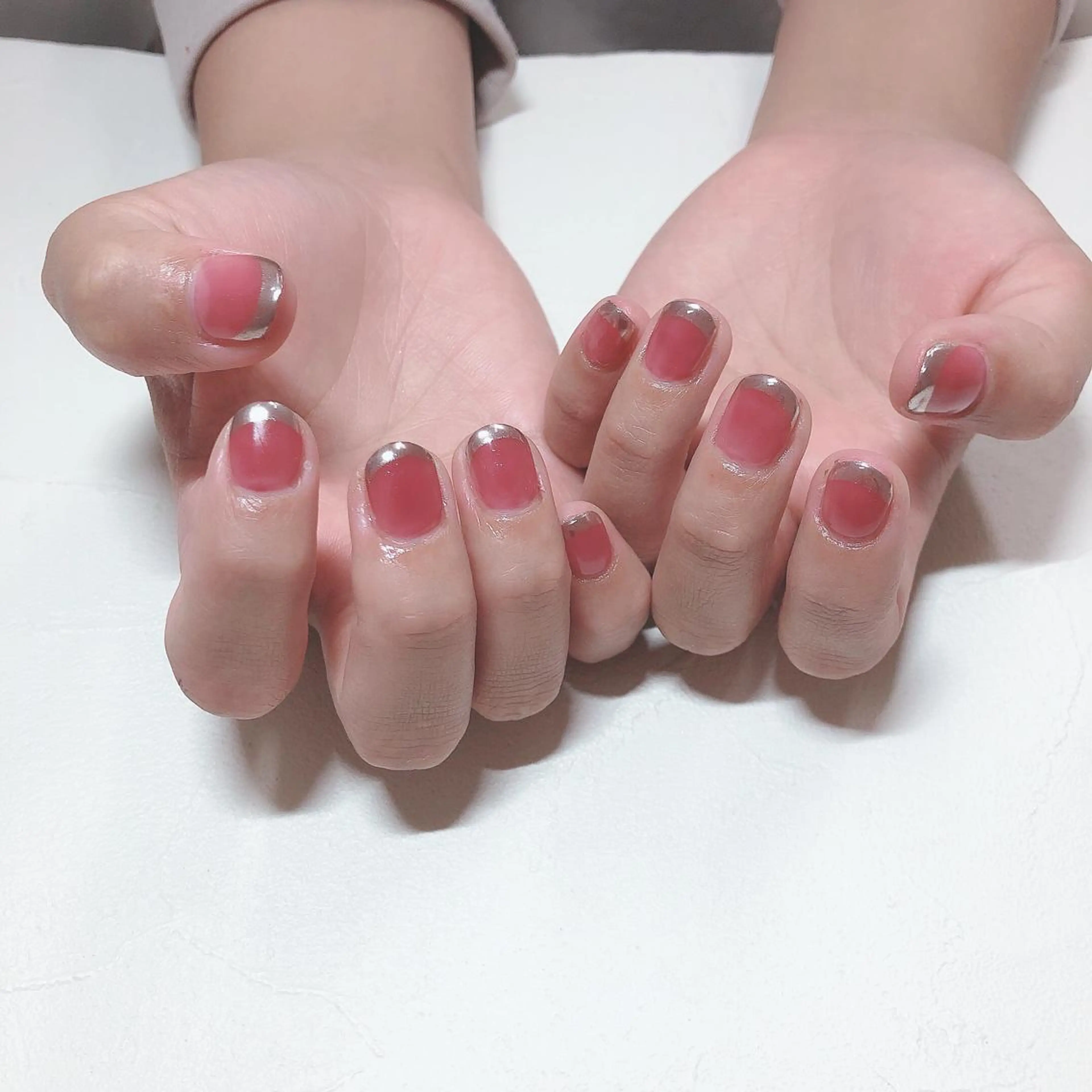 ネイル フレンチネイル ミラーネイル ワンカラーネイル シルバー nails 🎀meのネイルデザイン
