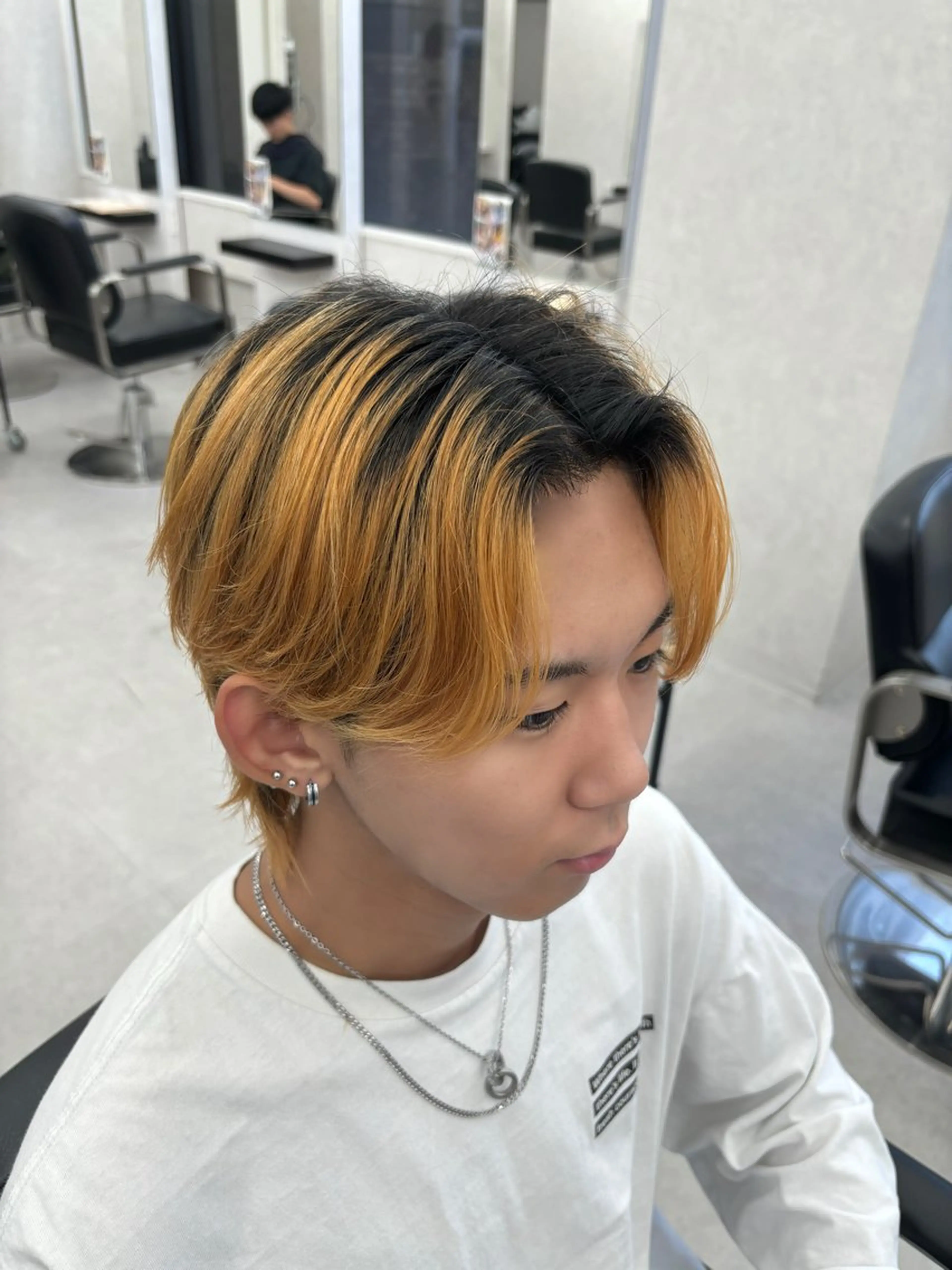 ミディアム メンズ センターパート メンズウルフカット ウルフカット 岩井 虎大郎のヘアスタイル