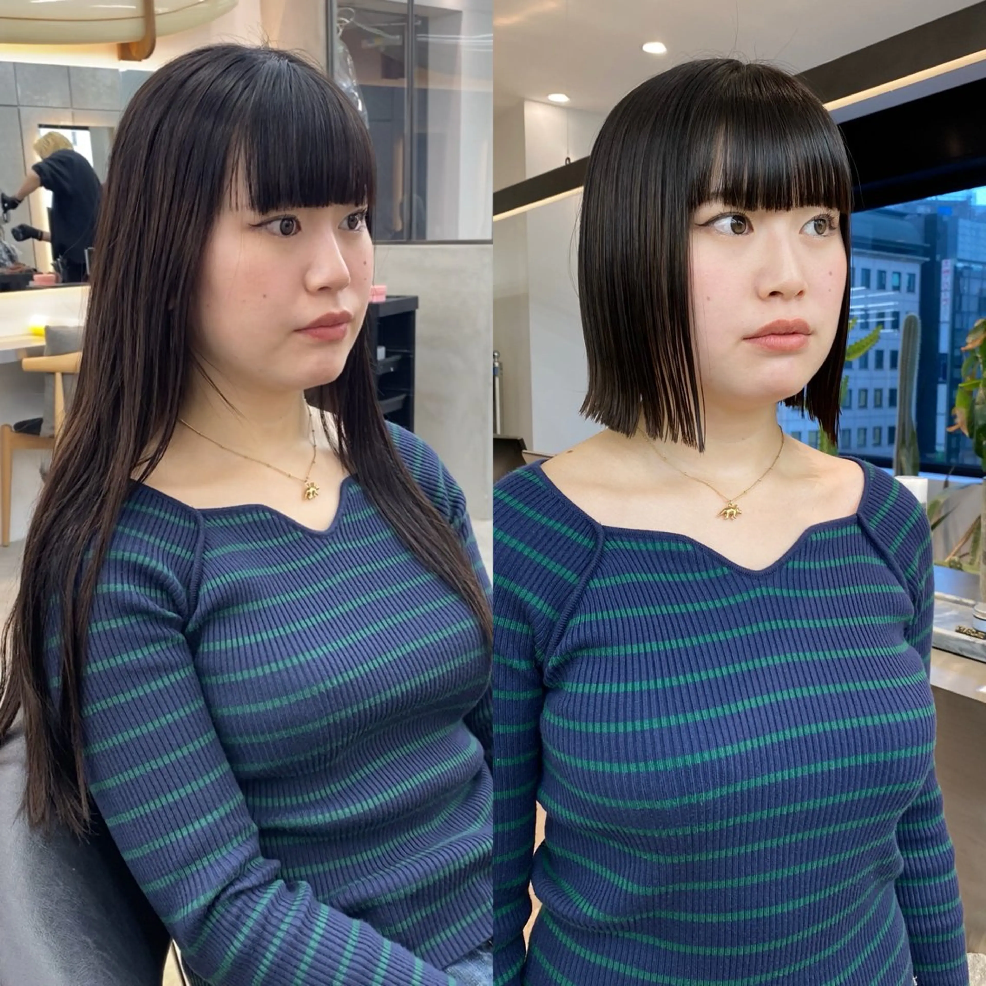 ミディアム カラー ボブ縮毛矯正 韓国レイヤーRINAのヘアスタイル