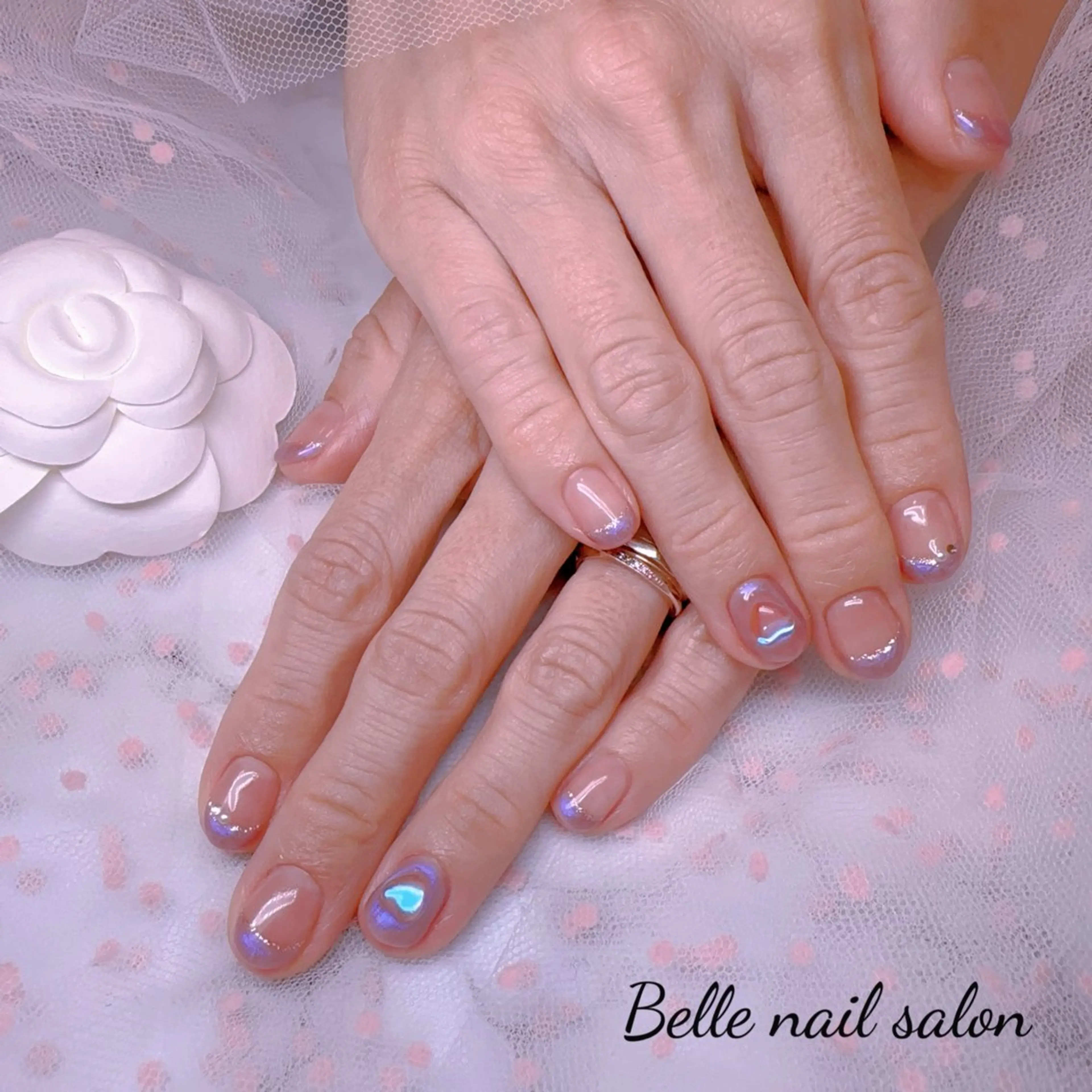 ネイル オーロラネイル フットネイル フレンチネイル 韓国ネイル ラメ(グリッター) Belle nail salon 新小岩のネイルデザイン