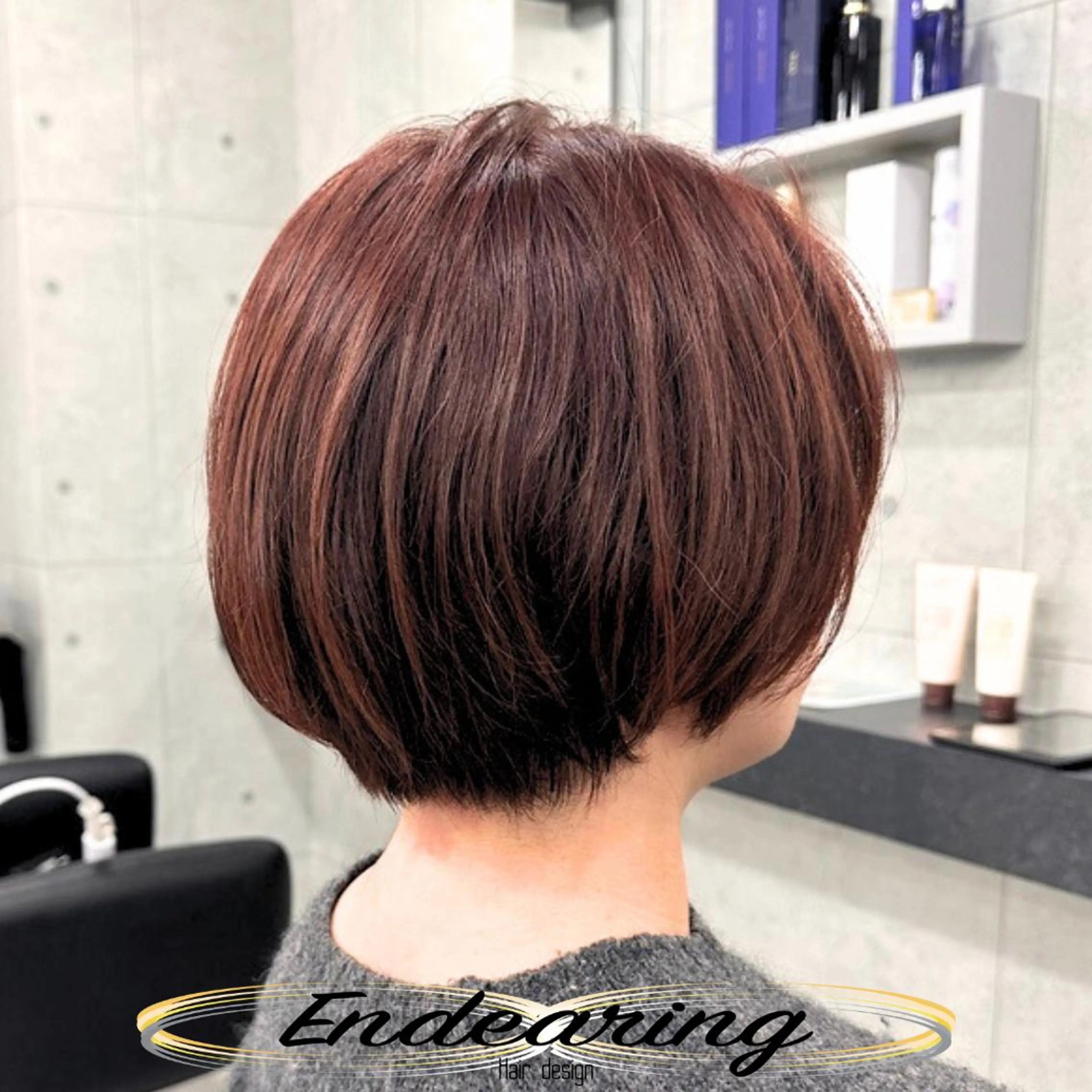 ミディアム ピンクブラウン ボブ レイヤーカット 似合わせカット カット ヘアカラー Endearing 銀座/YOKOのヘアスタイル