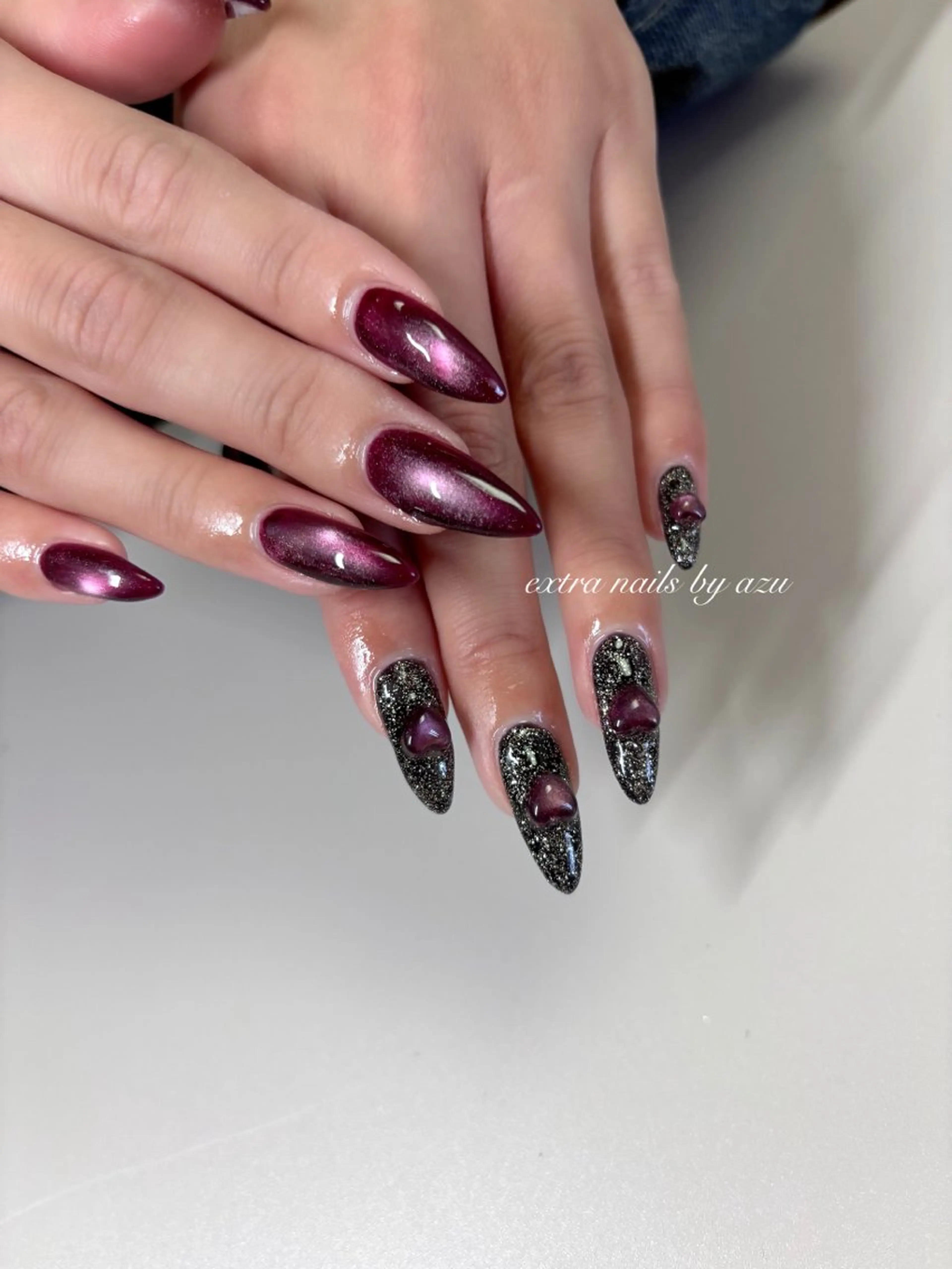 ネイル フラッシュネイル ハート バレンタイン ハンドネイル extranails ／lemellaのネイルデザイン