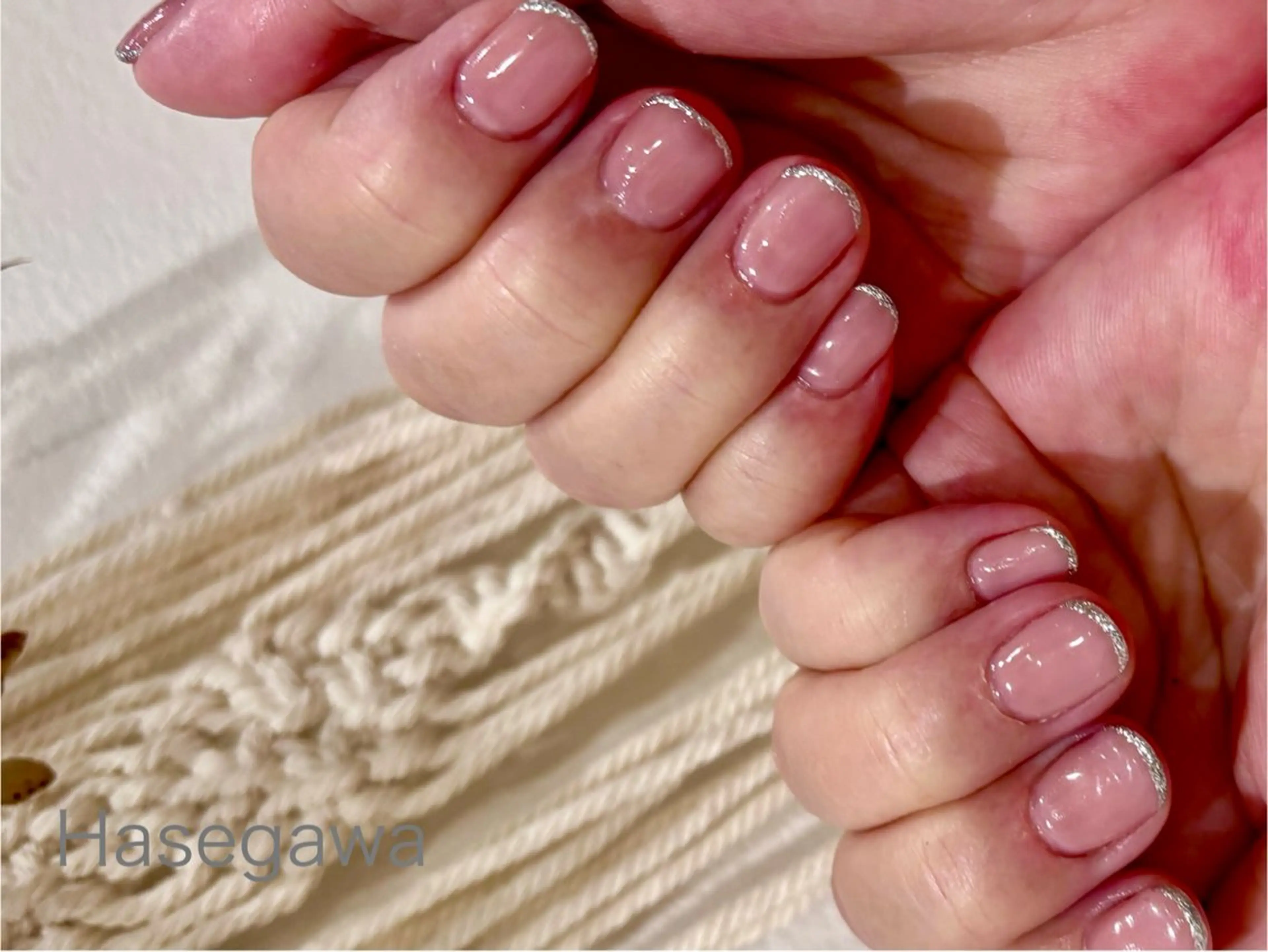 ネイル フレンチネイル ラメ(グリッター) ピンク ピンクベージュ ハンドネイル DROP所属・DROP 長谷川のネイルデザイン
