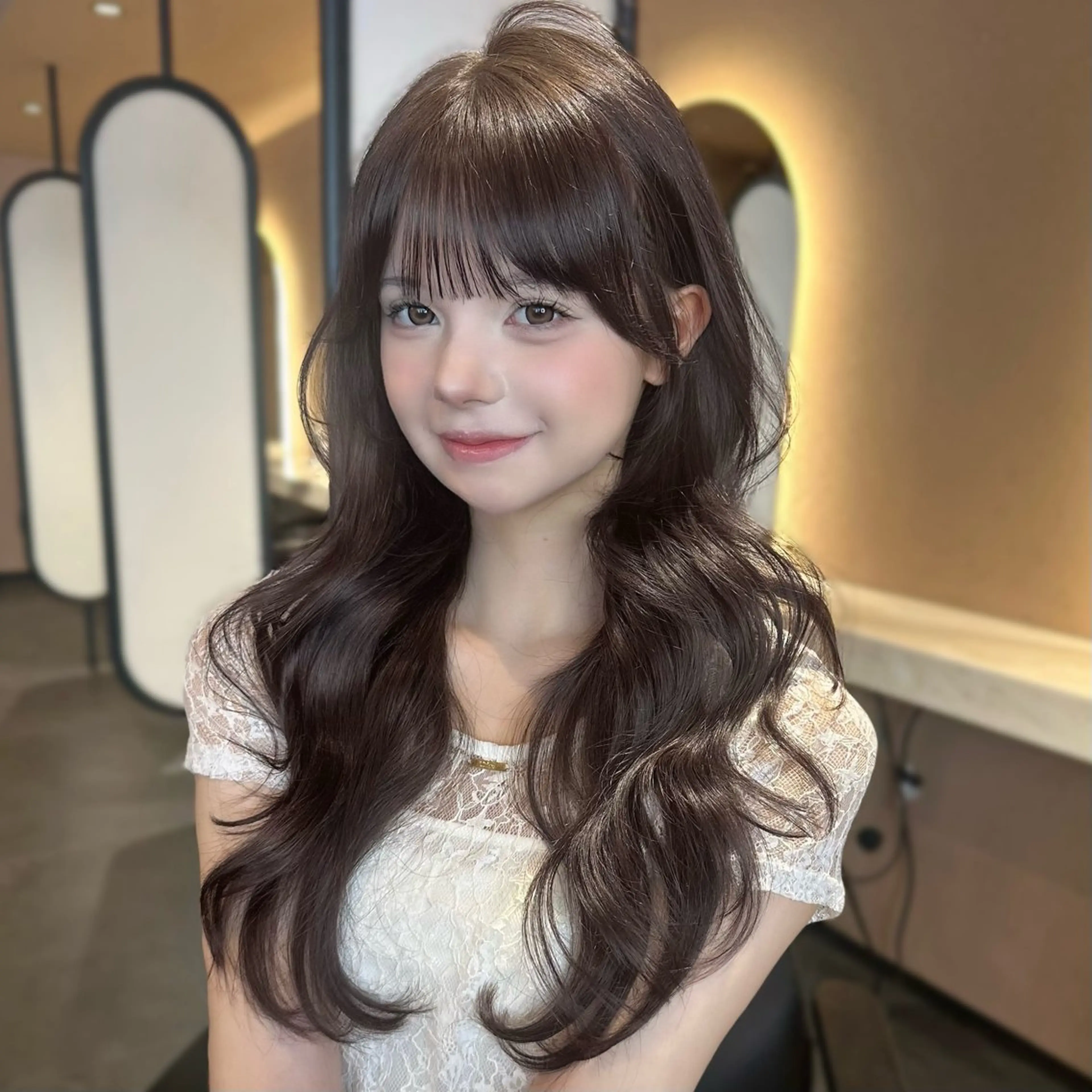 ロング カラー ヘアアレンジ カット ヘアカラー トリートメント 顔周りcut/ 艶ワンカラー♥ちさきのヘアスタイル