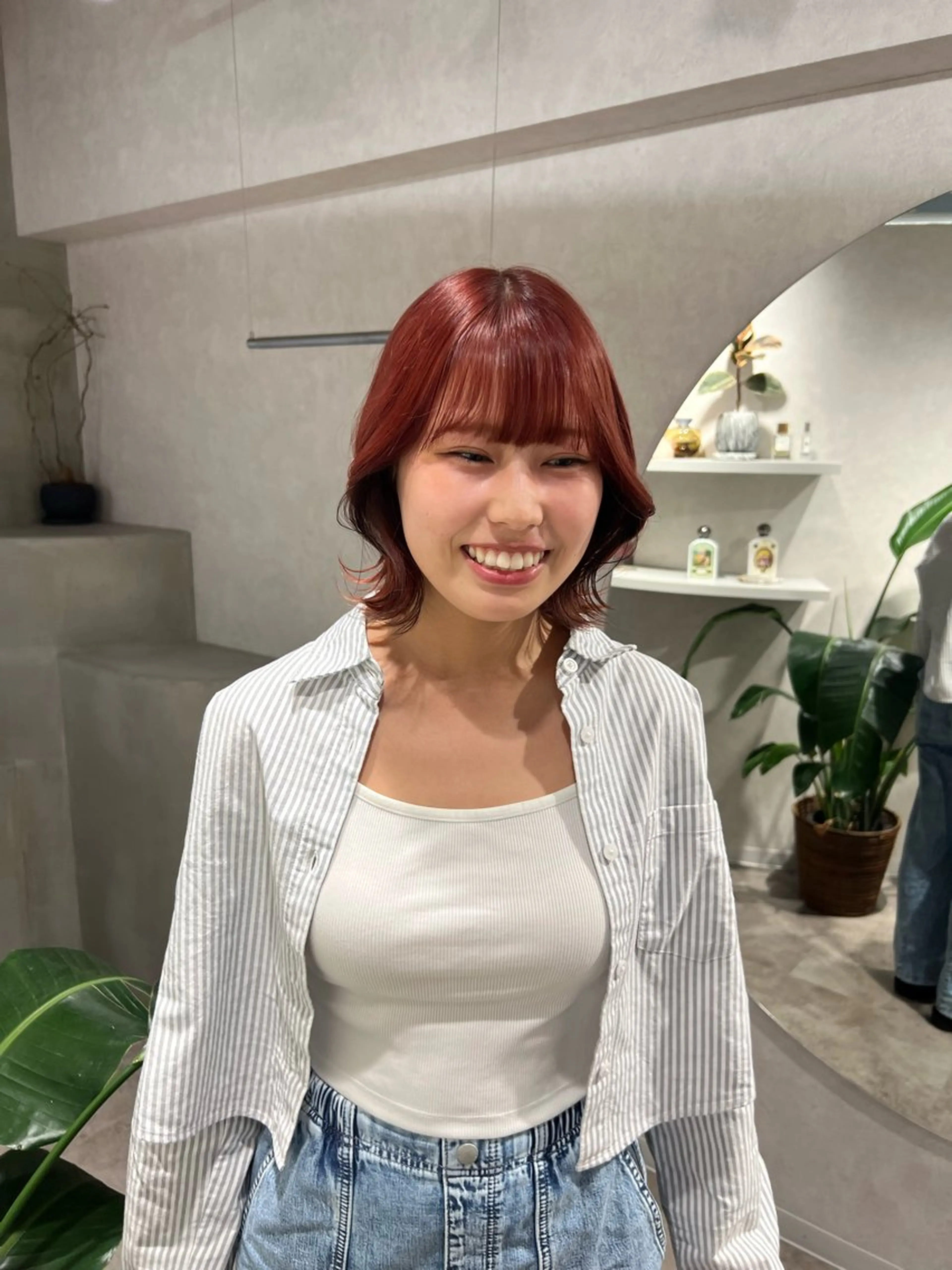 ミディアム カラー ブラウンカラー ダークブラウン デザインカラー インナーカラー ピンクカラー 暖色カラー/ブリーチ /名古屋/かのんのヘアスタイル