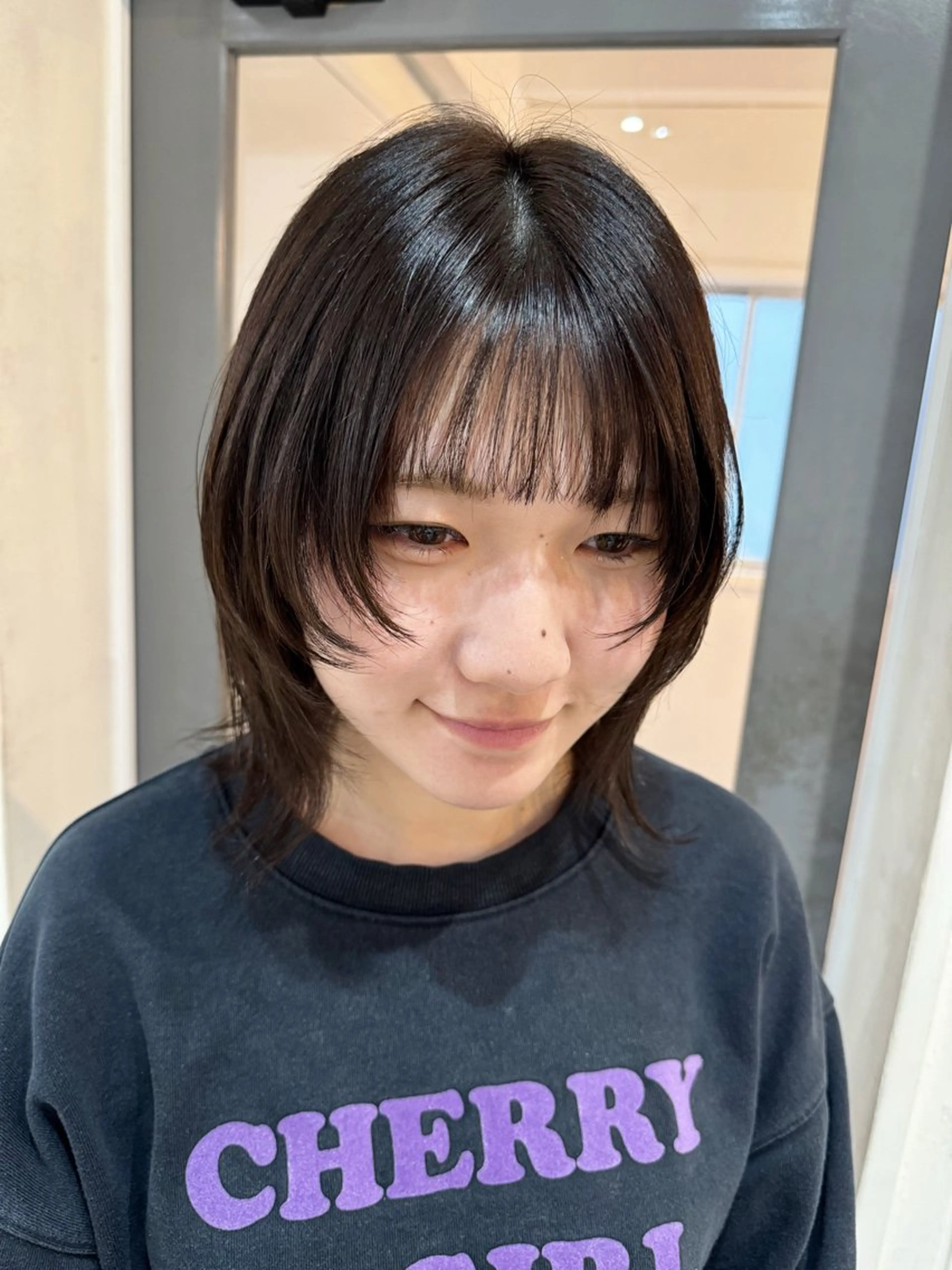 ミディアム 顔周りカット レイヤーカット ウルフカット カット ヘアカラー ボブウルフ／ボブ Satsuki【名駅のヘアスタイル